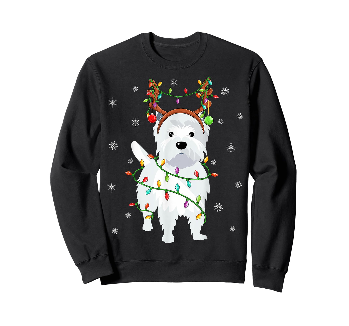 Westie Dog Xmas Lighting Reindeer Hat Westie Christmas T-Shirt for Men Women Kids