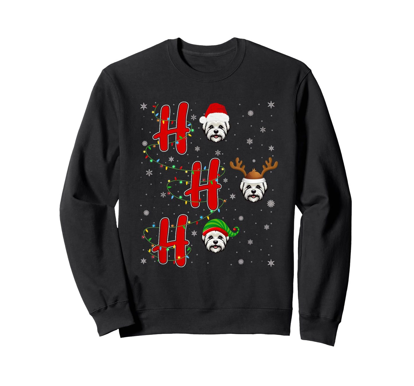Xmas Lights HO HO HO Maltese Dog Funny Ugly Christmas T-Shirt