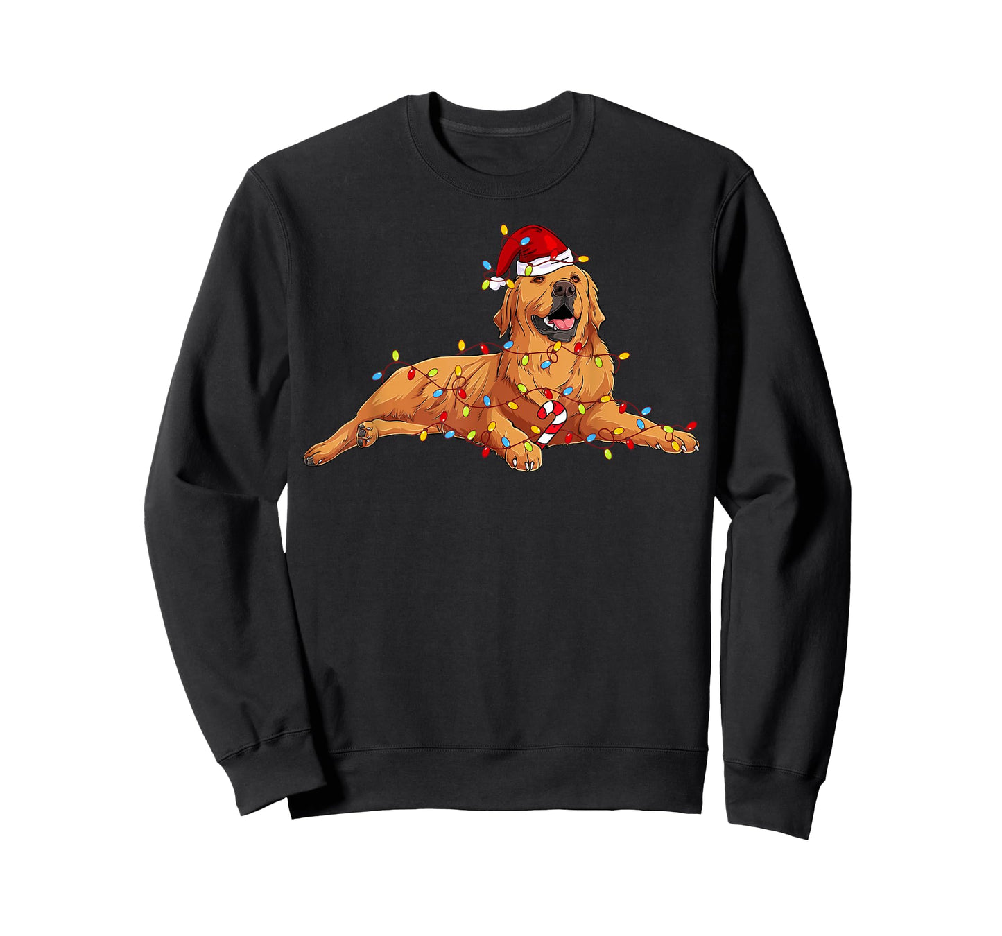Golden Retriever Santa Hat Christmas Tree Lights Pajama T-Shirt