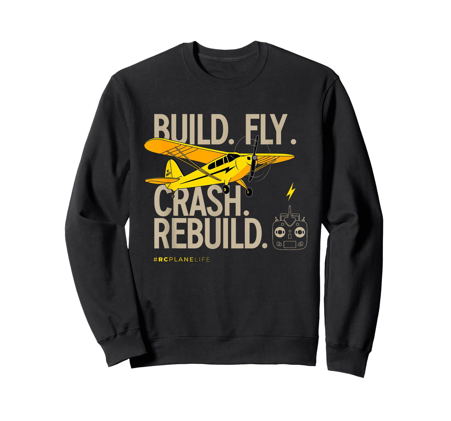 RC Plane Gifts Build Fly Crash Rebuild Yellow Airplane T-Shirt