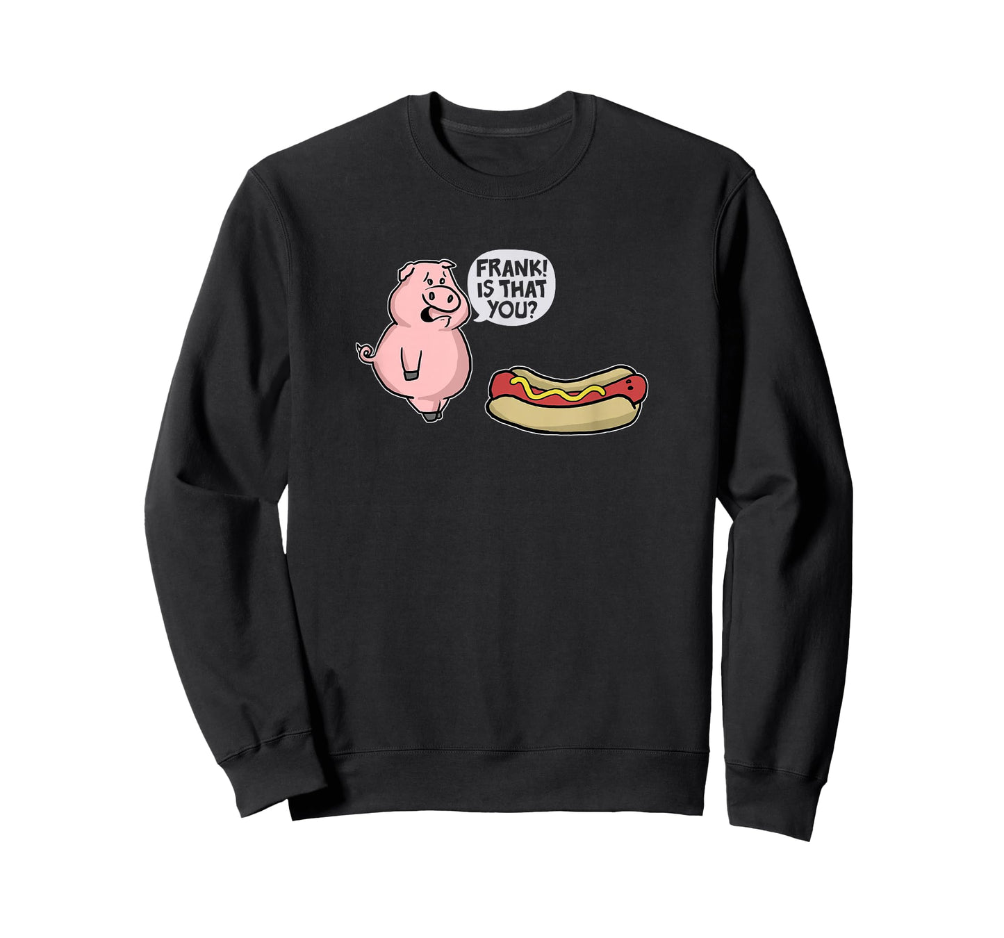 Trendy Apparel Unisex-Adults Casual Graphic T-Shirt Black Small Pig And Hot Dog Funny Cartoon T-Shirt