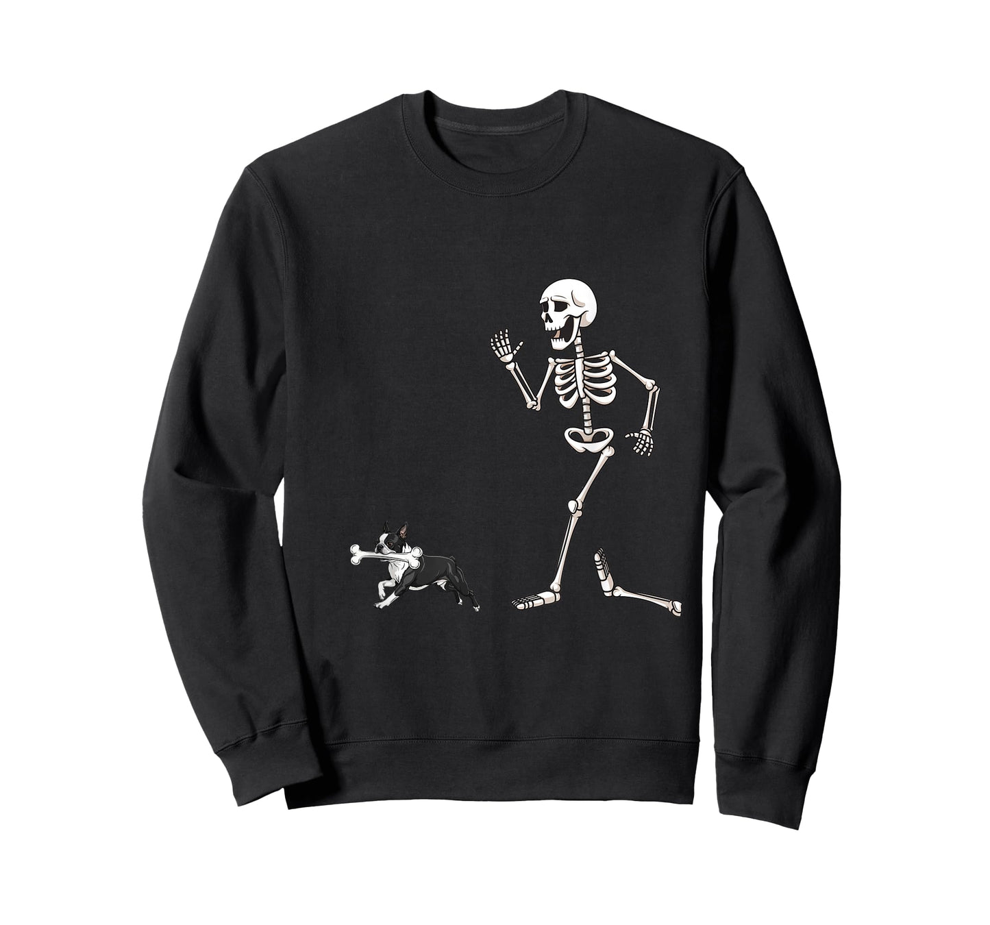 Funny Halloween Boston Terrier and Skeleton T-Shirt