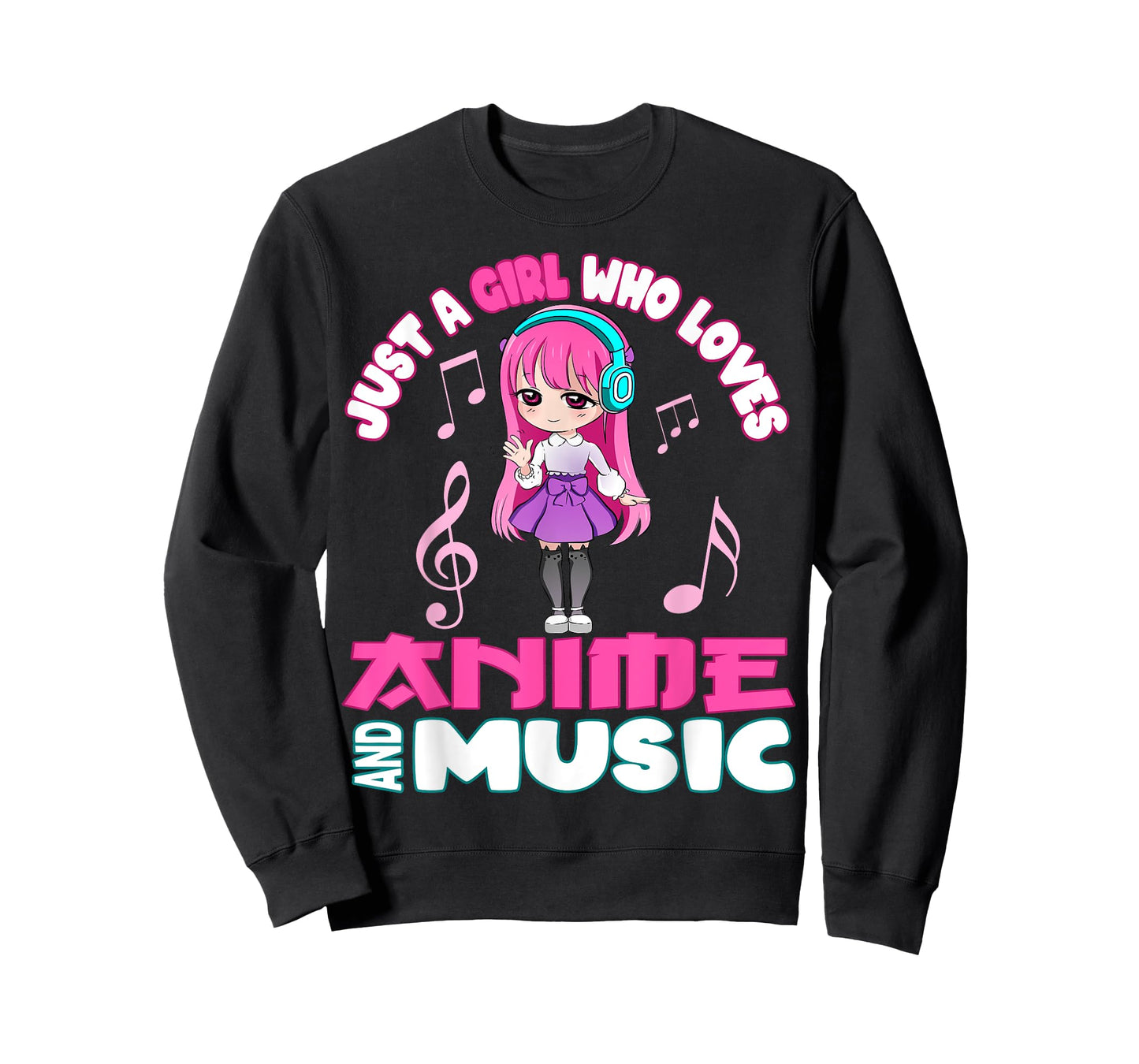 Funny Anime and Music Girl for Teen chibi graphic T-Shirt