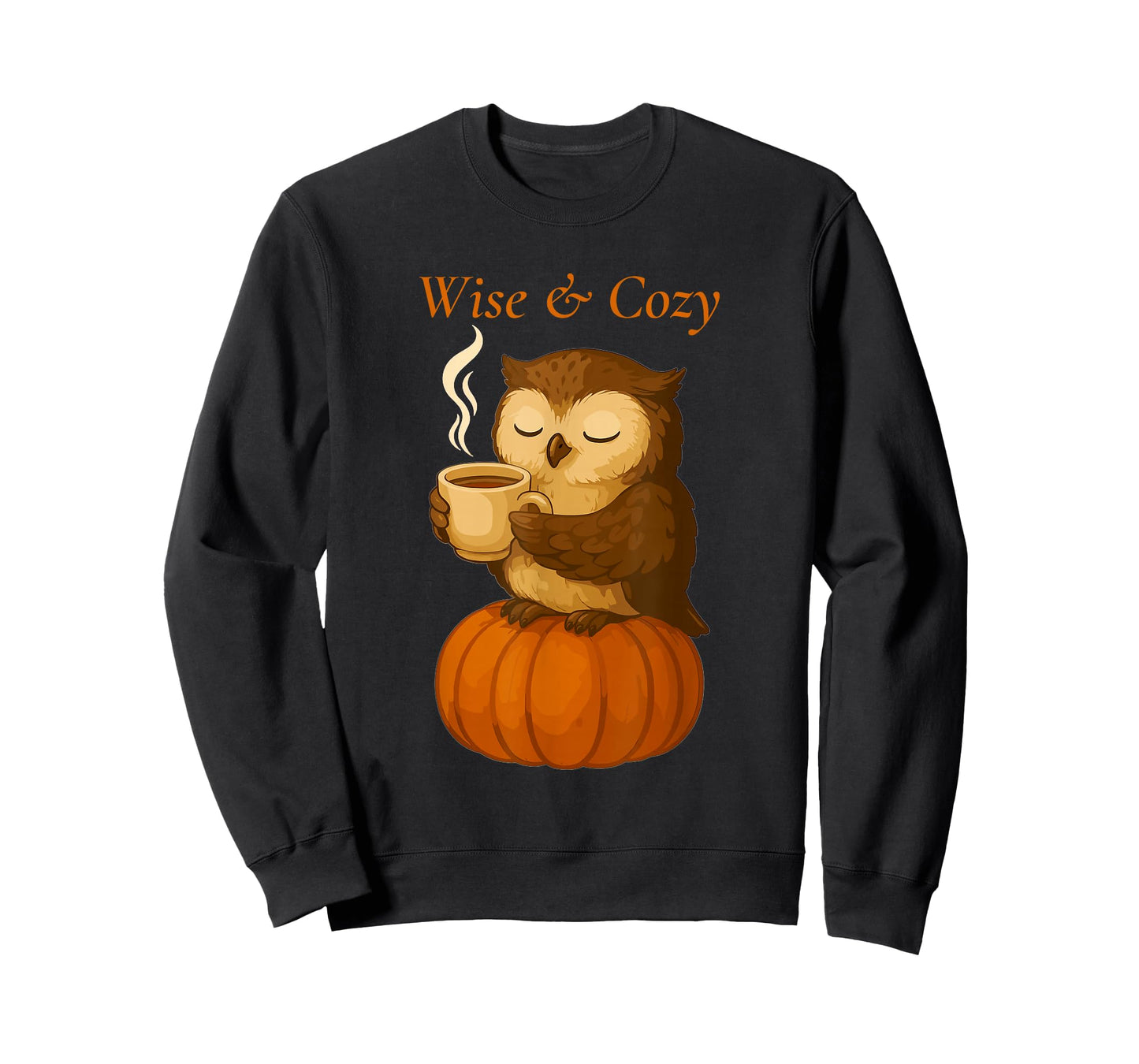 Wise Owl with Coffee on Pumpkin – Fall Halloween T-Shirt