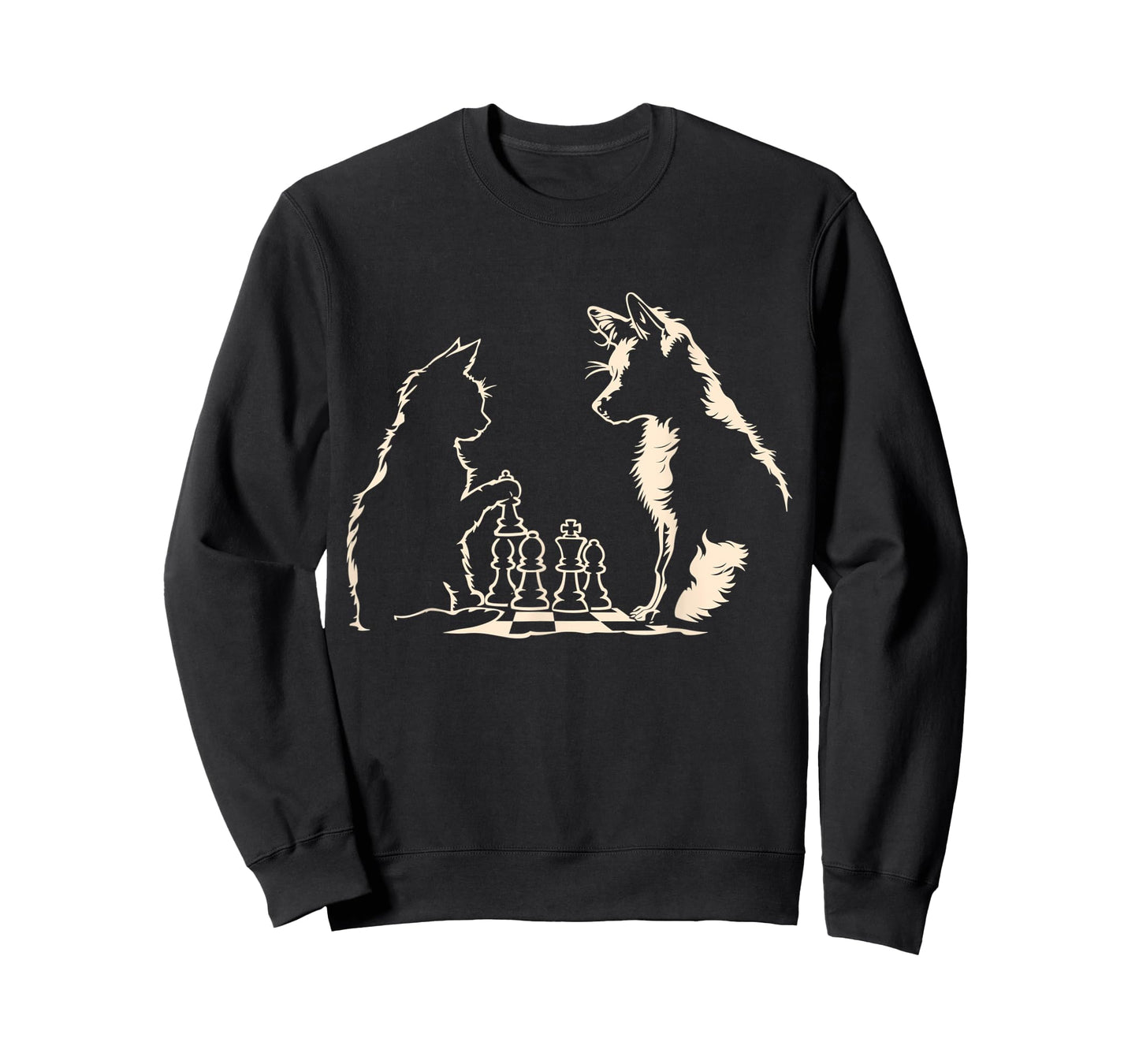 Funny Chess Player Dog Cat Playing Chess Board T-Shirt for Men Women Kids