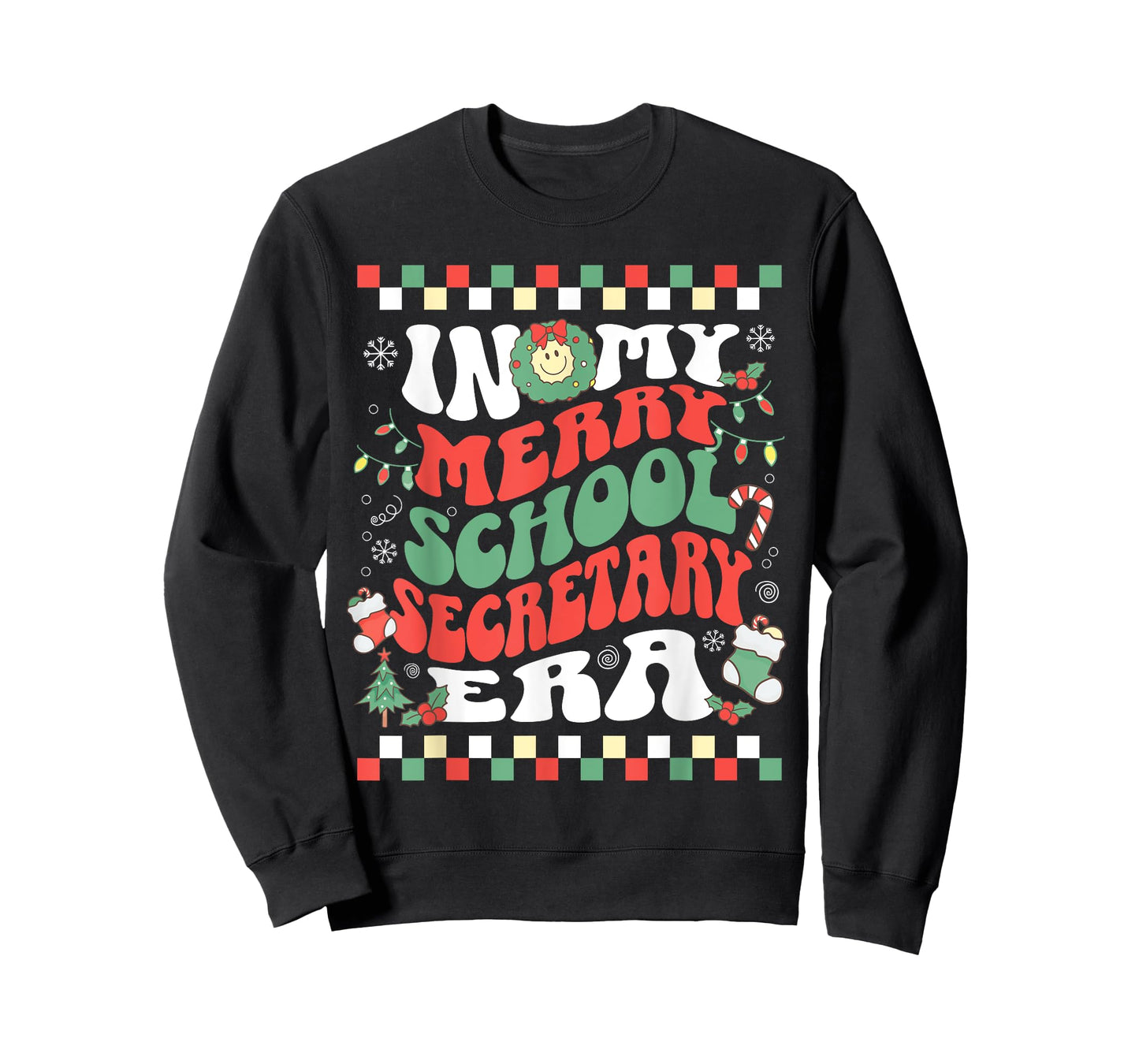 In My Merry School Secretary Era Retro Groovy Christmas T-Shirt