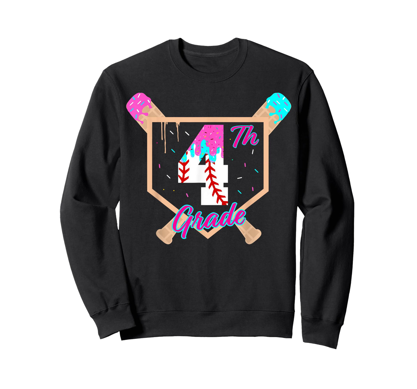 4th Grade Back to School Baseball Ice Cream Drip Home Plate T-Shirt