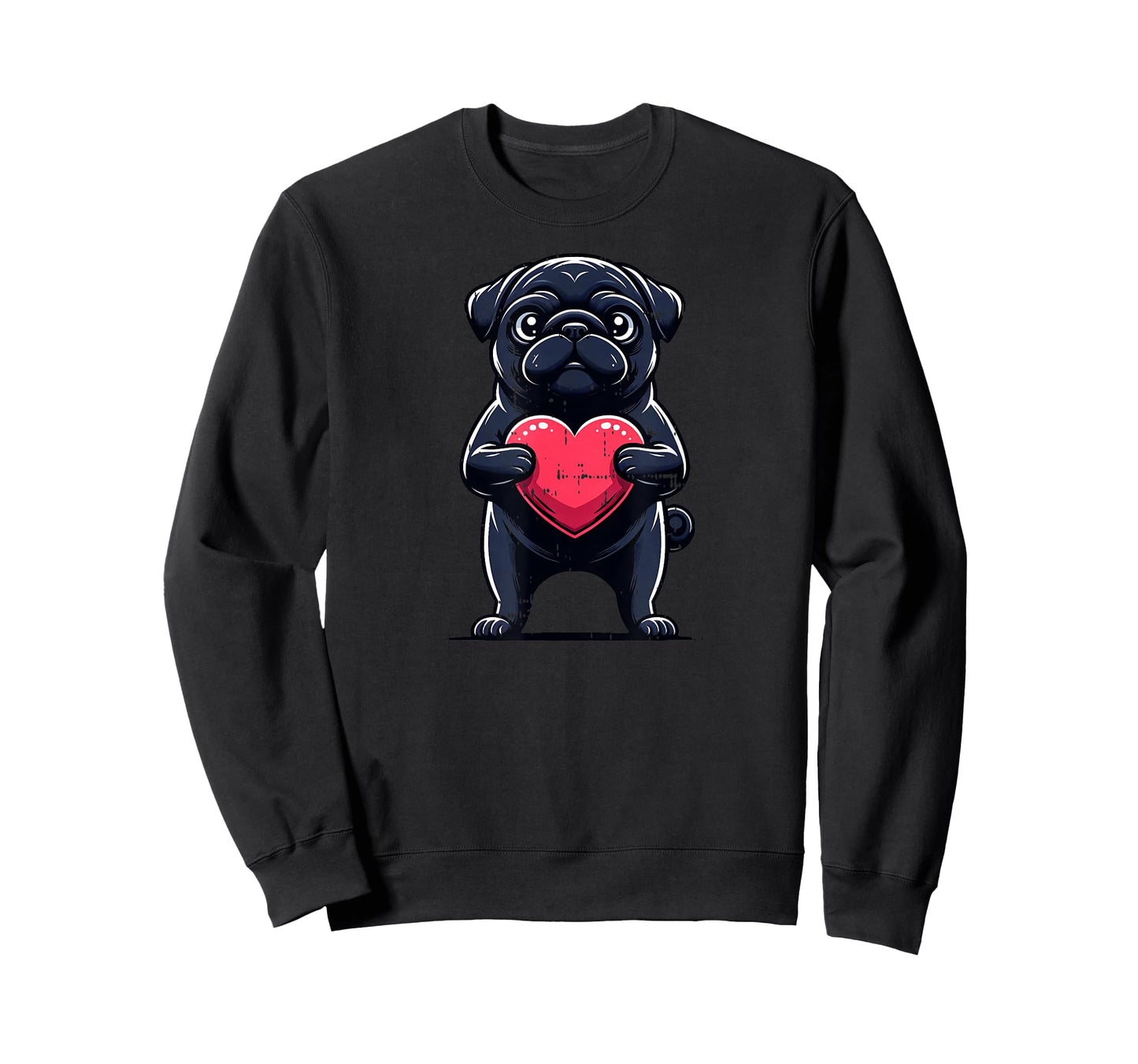 Valentines Day Black Pug Heart Funny Dog Mom Dad T-Shirt for Men Women Girls Kids
