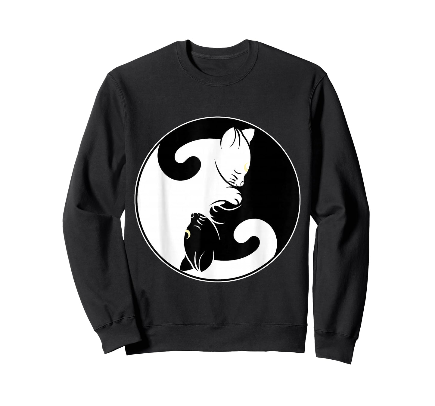Kawaii Yin Yang Black Cat and Moon Crescent Head Cartoon Cat Kawaii Yin Yang Cat Moon Crescent T-Shirt