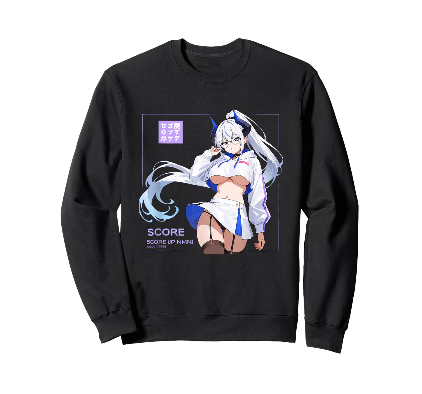 Waifu Sexy Anime Girl Horns Glasses Skirt Japanese Manga T-Shirt