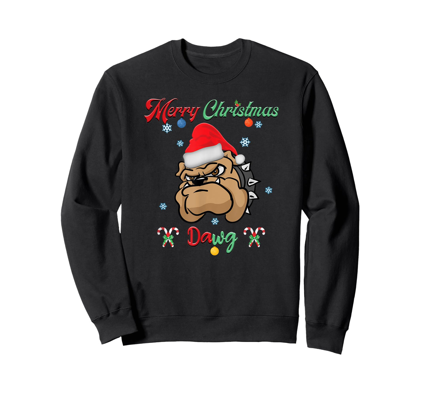 Merry Christmas Dawg Bulldog Santa Hat Xmas Winter Snowflake T-Shirt for Men Women Kids