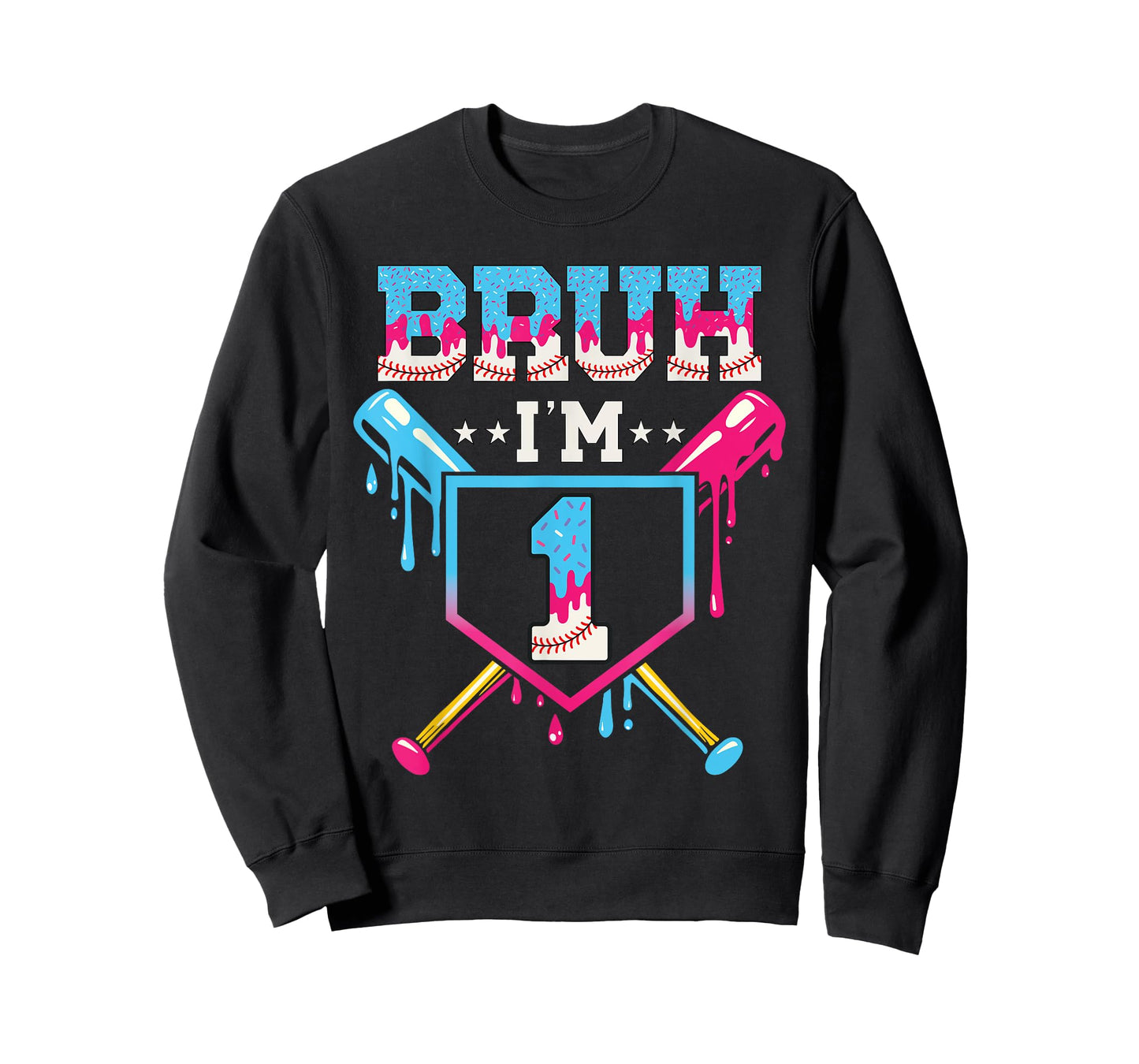 Bruh Baseball 1 Year Old Ice Cream 1st Birthday Boy Number 1 T-Shirt