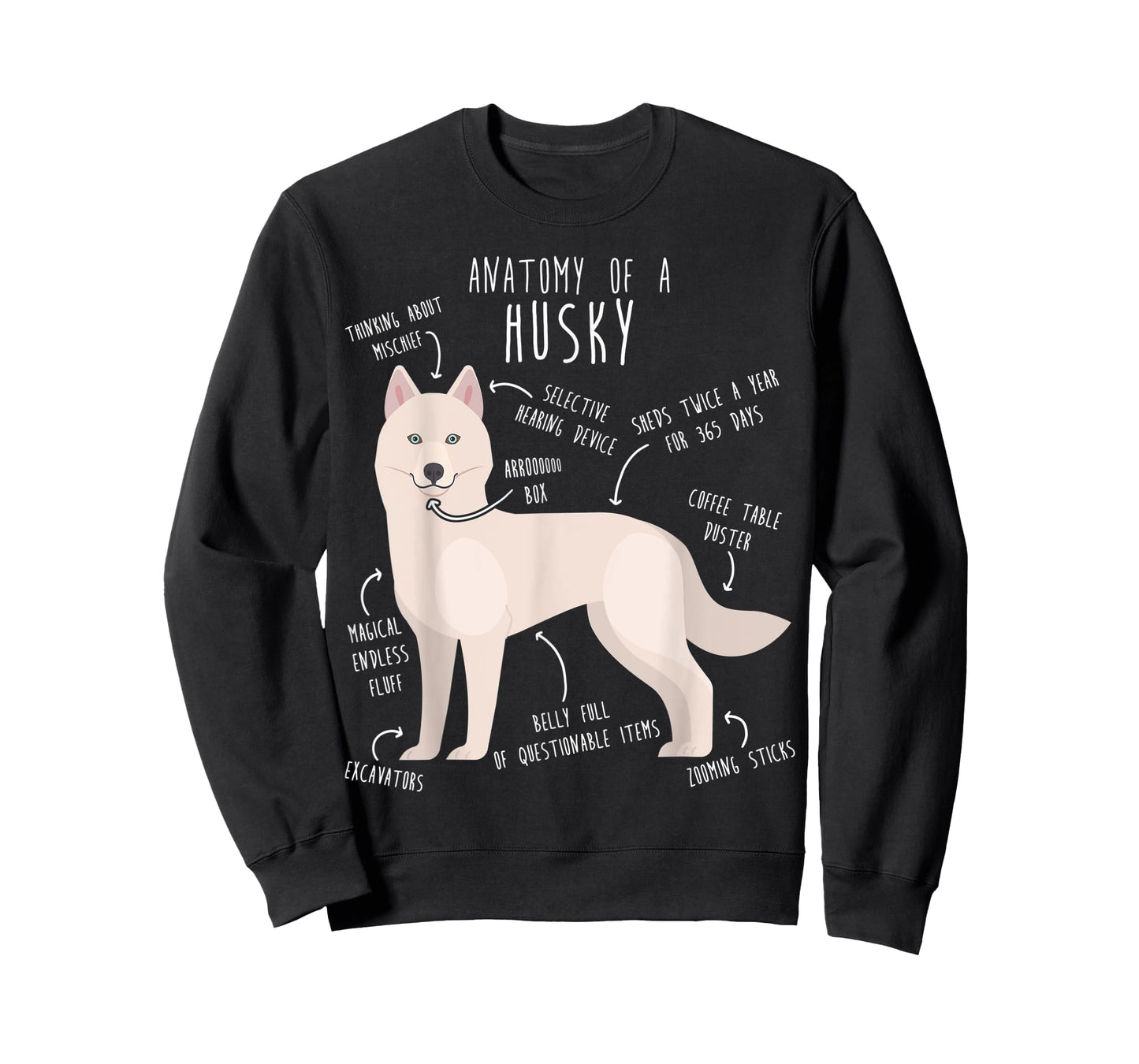 White Siberian Husky Dog Anatomy, Funny Pet Mom Cute Dog Dad Men Women Kids T-Shirt
