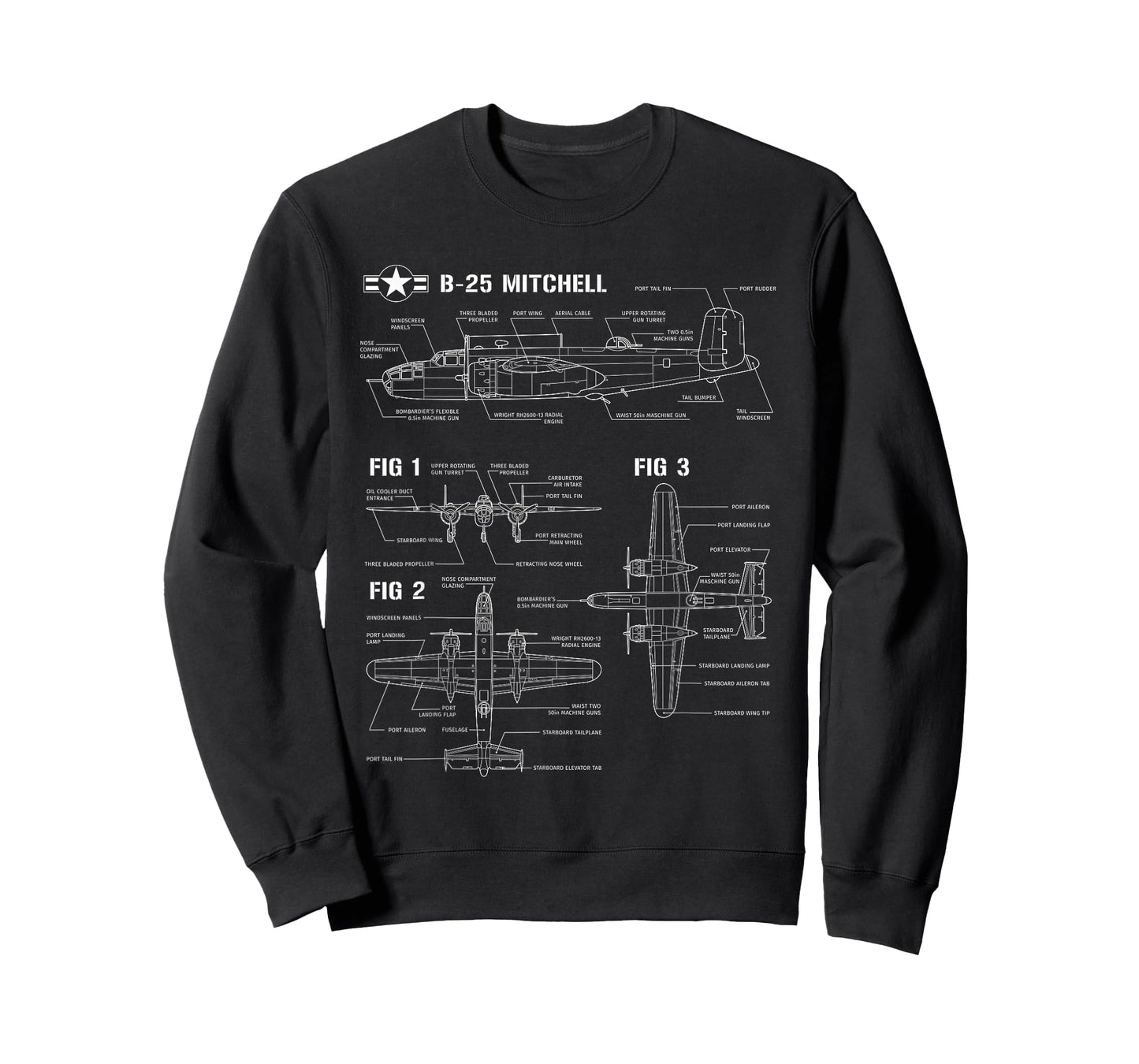 World War 2 American Aircraft B-25 Mitchell Bomber blueprint T-Shirt
