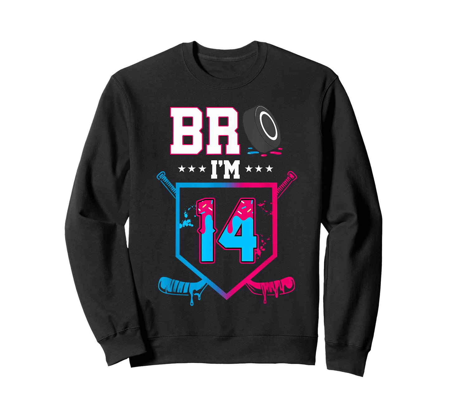 Bro I'm 14 Year Old Hockey Ice Cream Drip 14th Birthday Boy T-Shirt