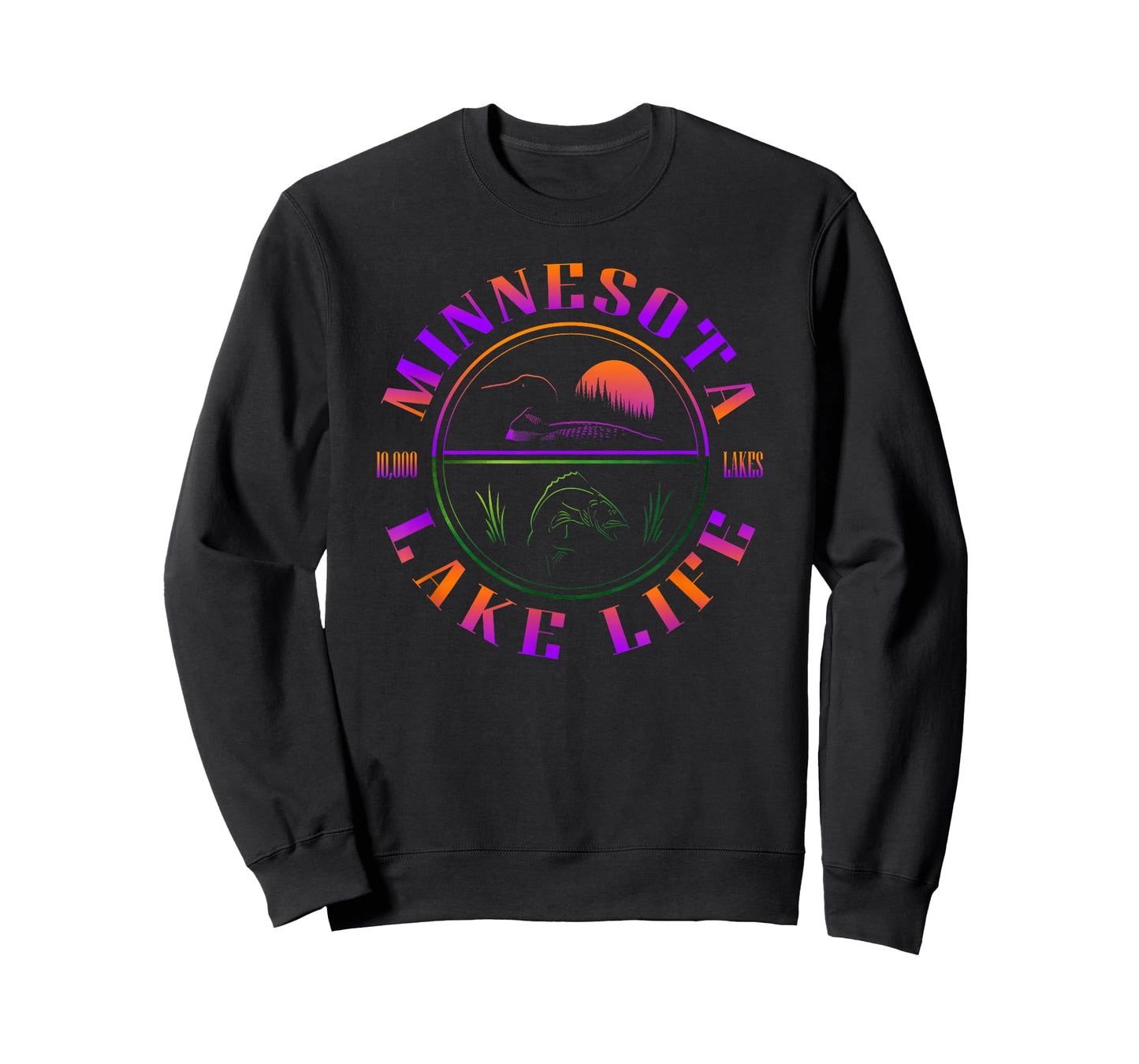 Minnesota Lake Life with Loon, Walleye, and Sunset T-Shirt