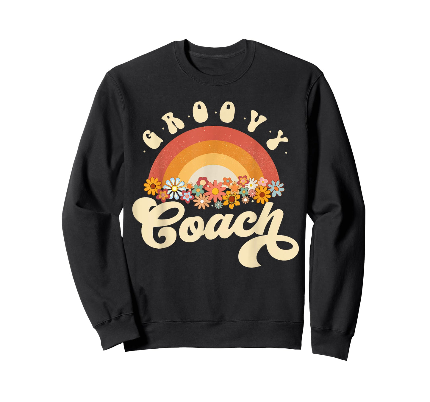 Groovy Coach Retro Rainbow Colorful Flowers Design Coach T-Shirt