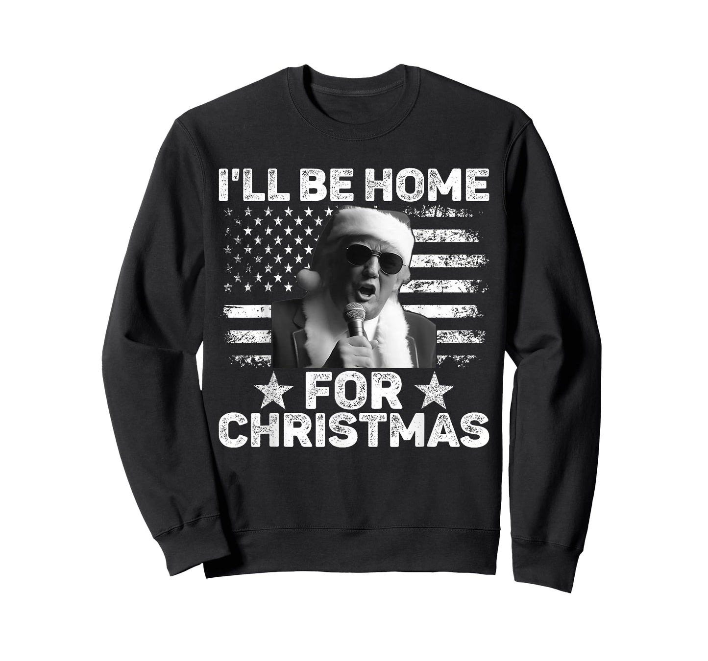 I'll Be Home For Christmas Santa Trump Xmas USA Flag Pajamas T-Shirt