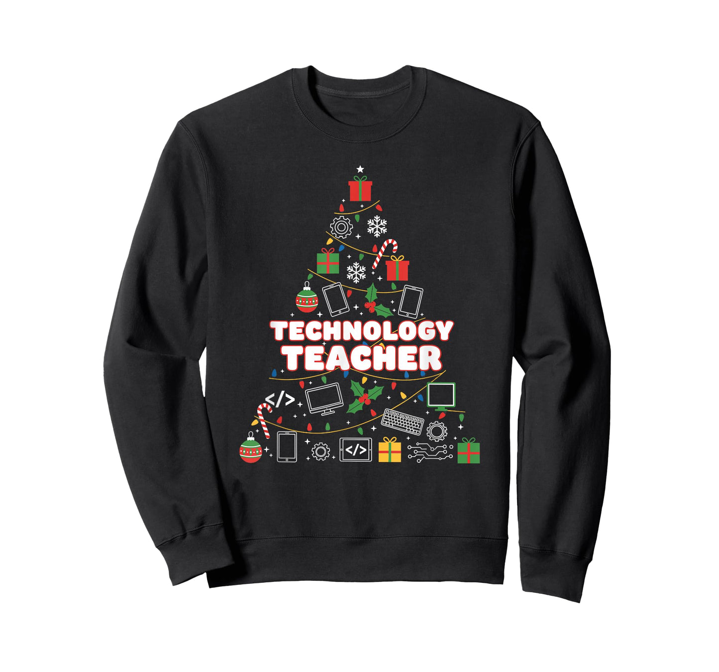 Funny Technology Teacher Christmas Tree Lights Womens Mens T-Shirt