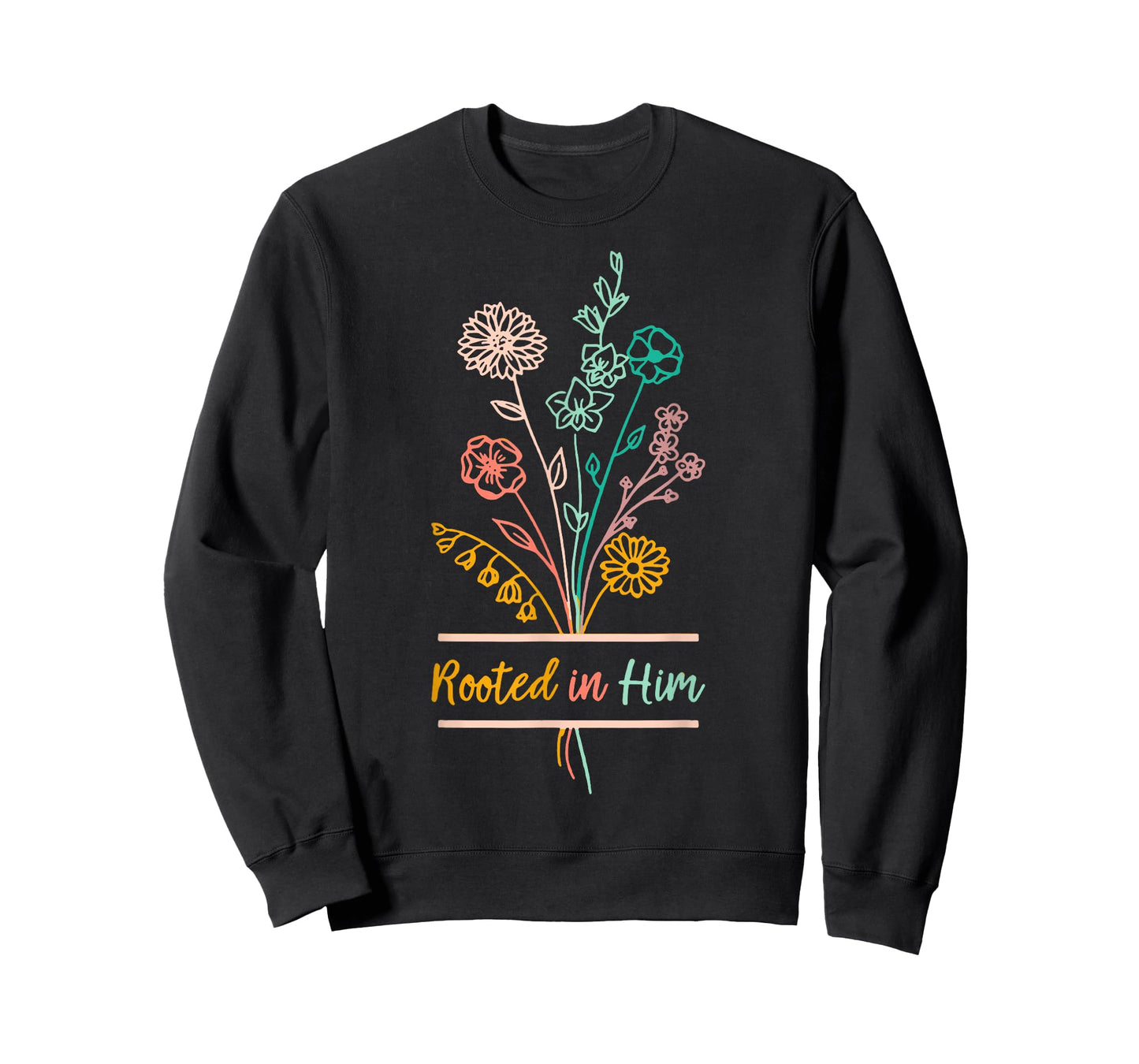 Rooted In Him Colossians 26-7 Christian Floral Graphic Faith T-Shirt