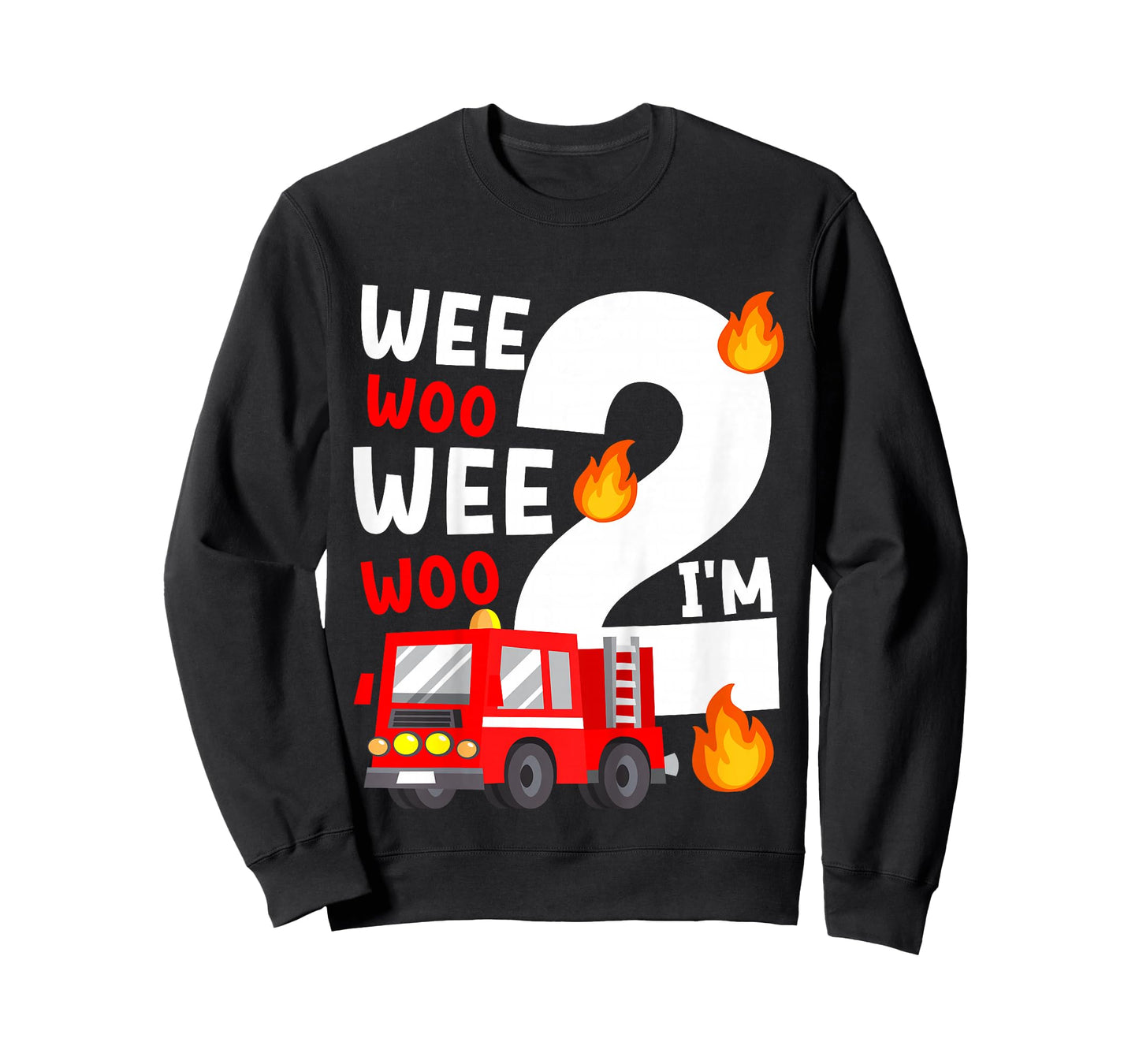 Kids Wee Woo I'm 2 Years Old Red Fire Truck Boys 2nd Birthday T-Shirt