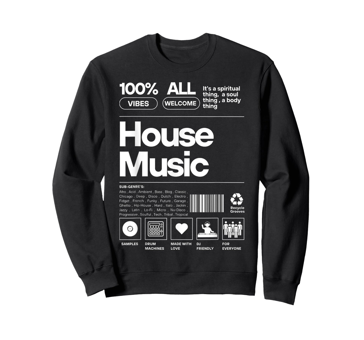 Funny HOUSE MUSIC Product Label White Design T-Shirt