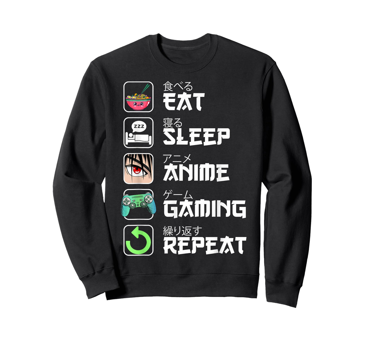 Eat Sleep Anime Gaming Repeat Japan Kawaii Manga Anime Gifts T-Shirt