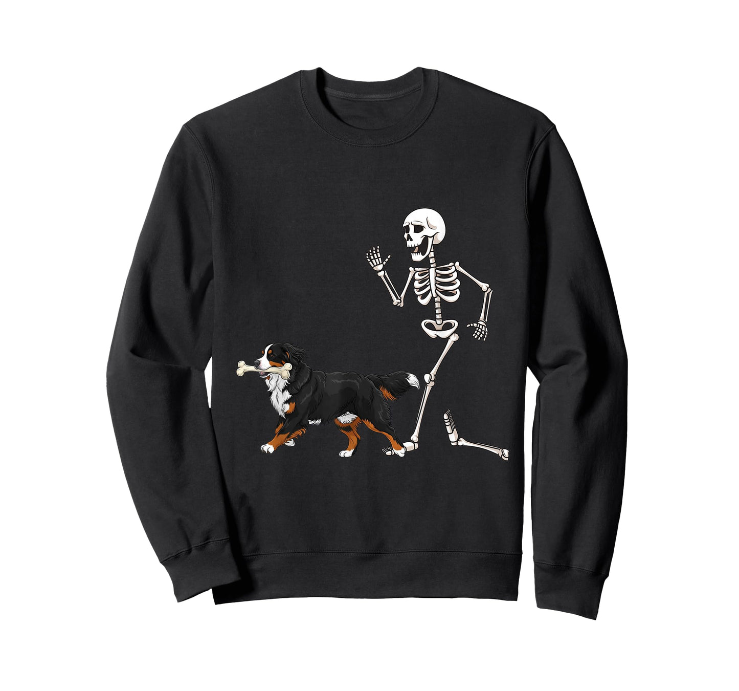 Funny Halloween Bernese Mountain Dog and Skeleton T-Shirt