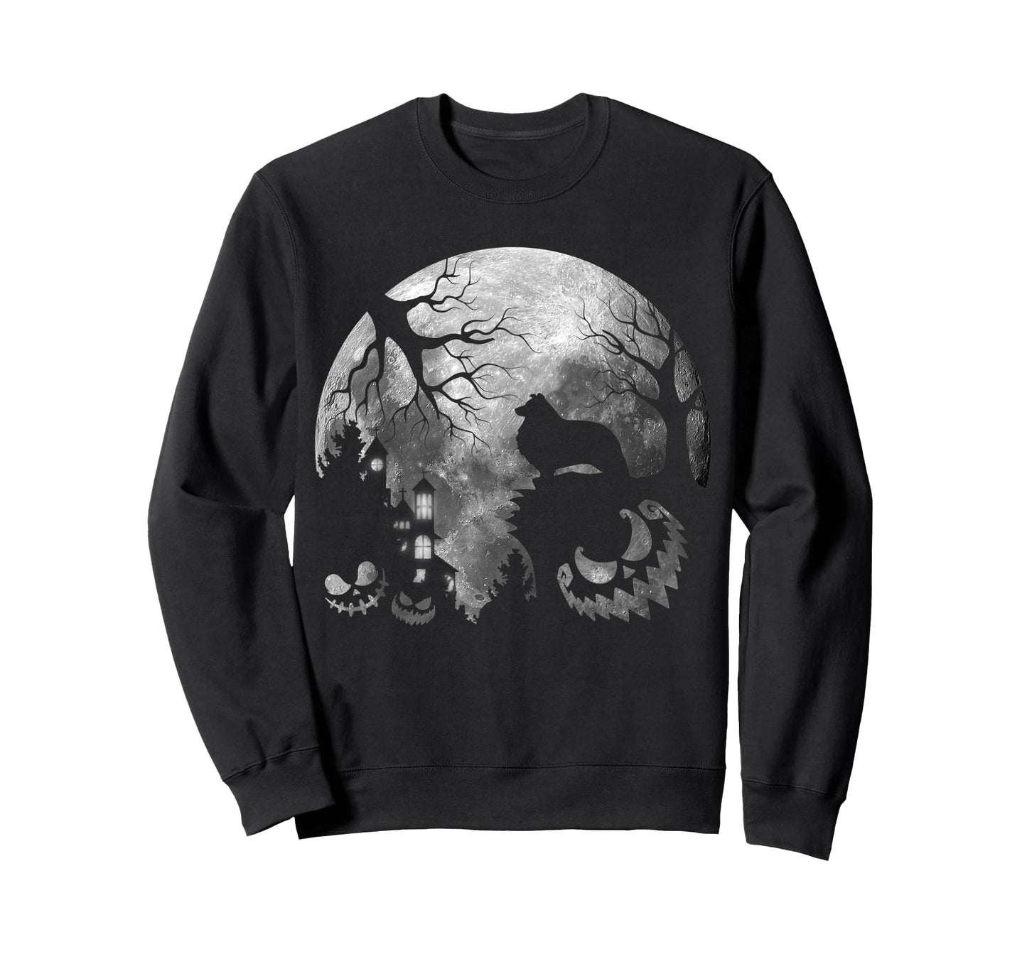 Sheltie Dog Moon Howl in Forest Halloween Costume Men Women Kids T-Shirt