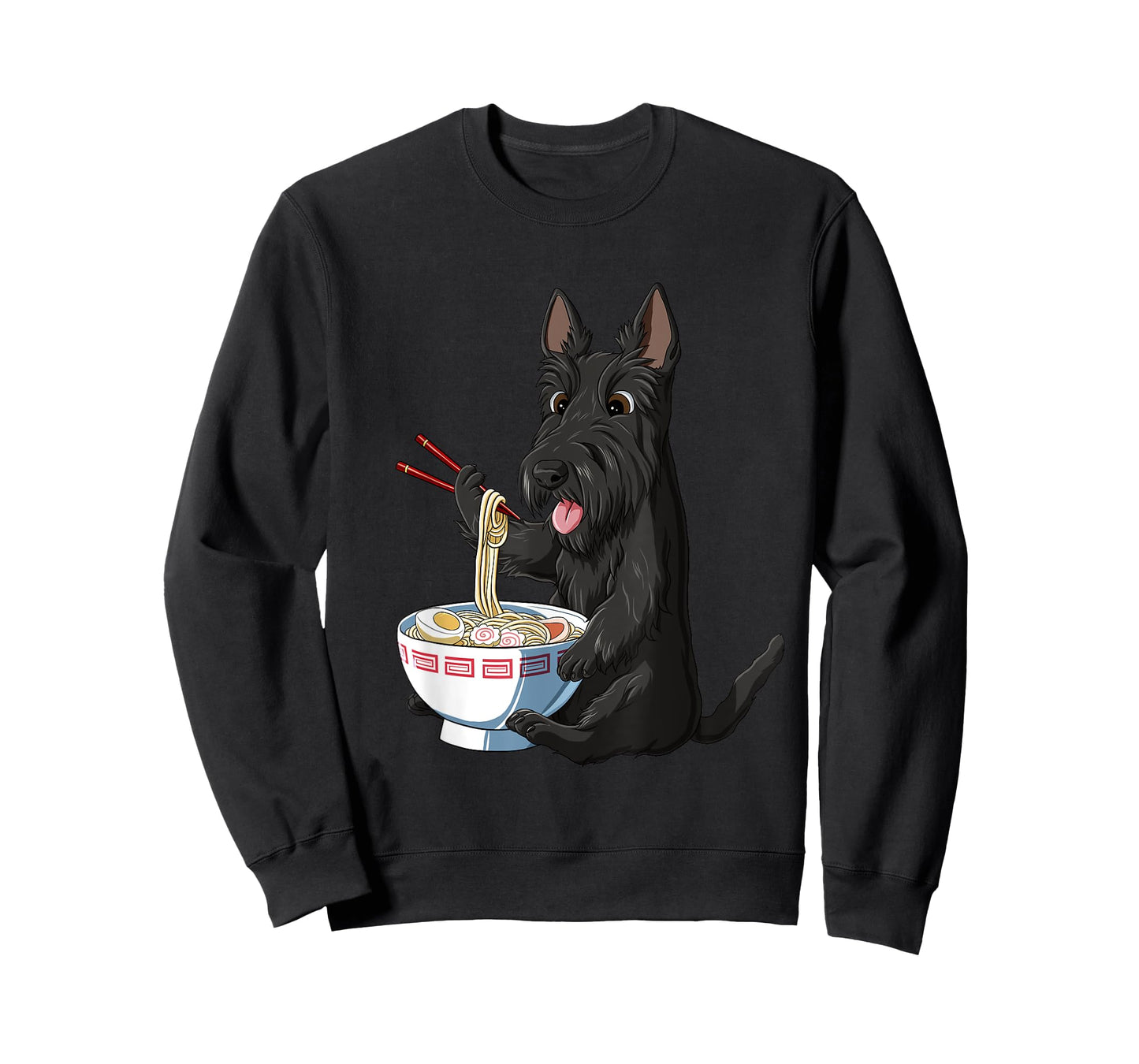 Funny Japanese Anime Dog Scottish Terrier Eating Ramen T-Shirt