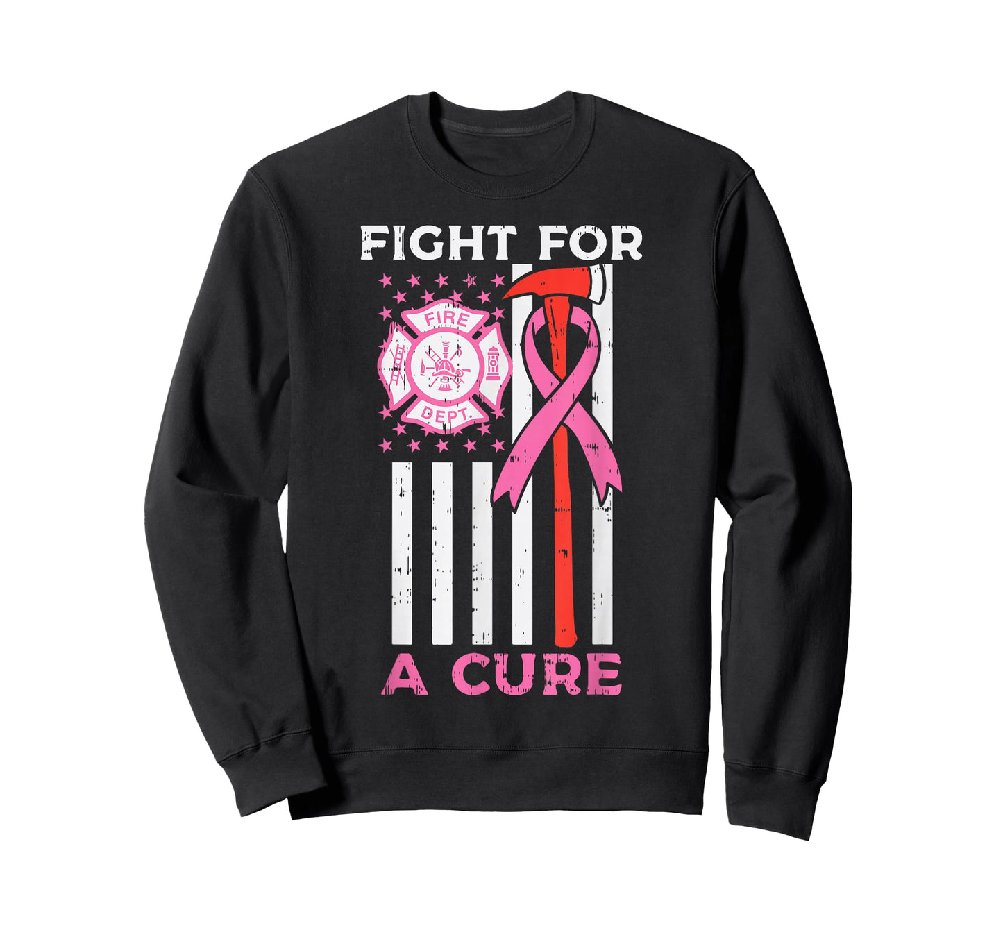 Fight For A Cure Firefighter US Flag Breast Cancer Awareness T-Shirt