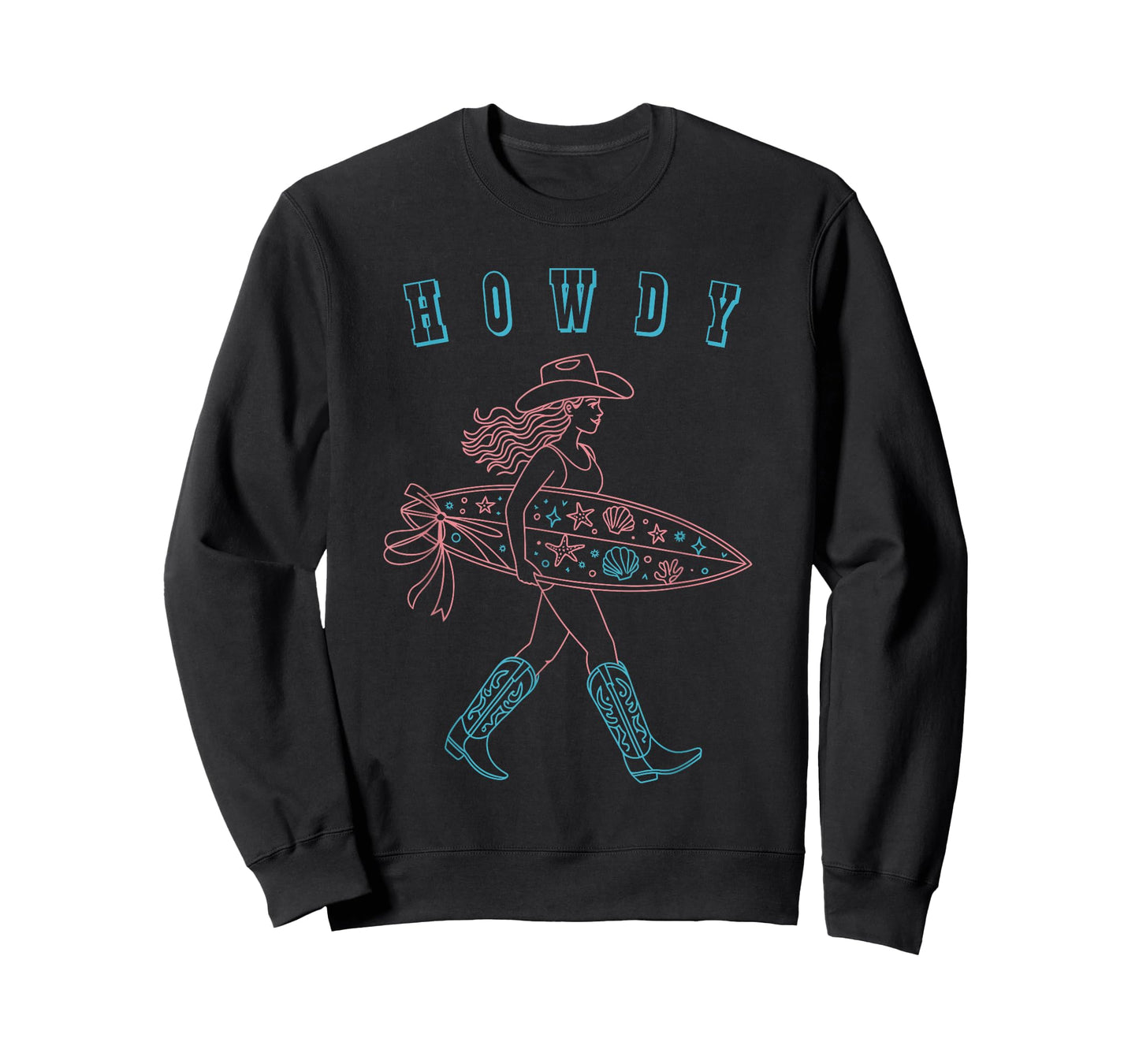 Western Howdy Cowgirl with Surfboard Beach T-Shirt