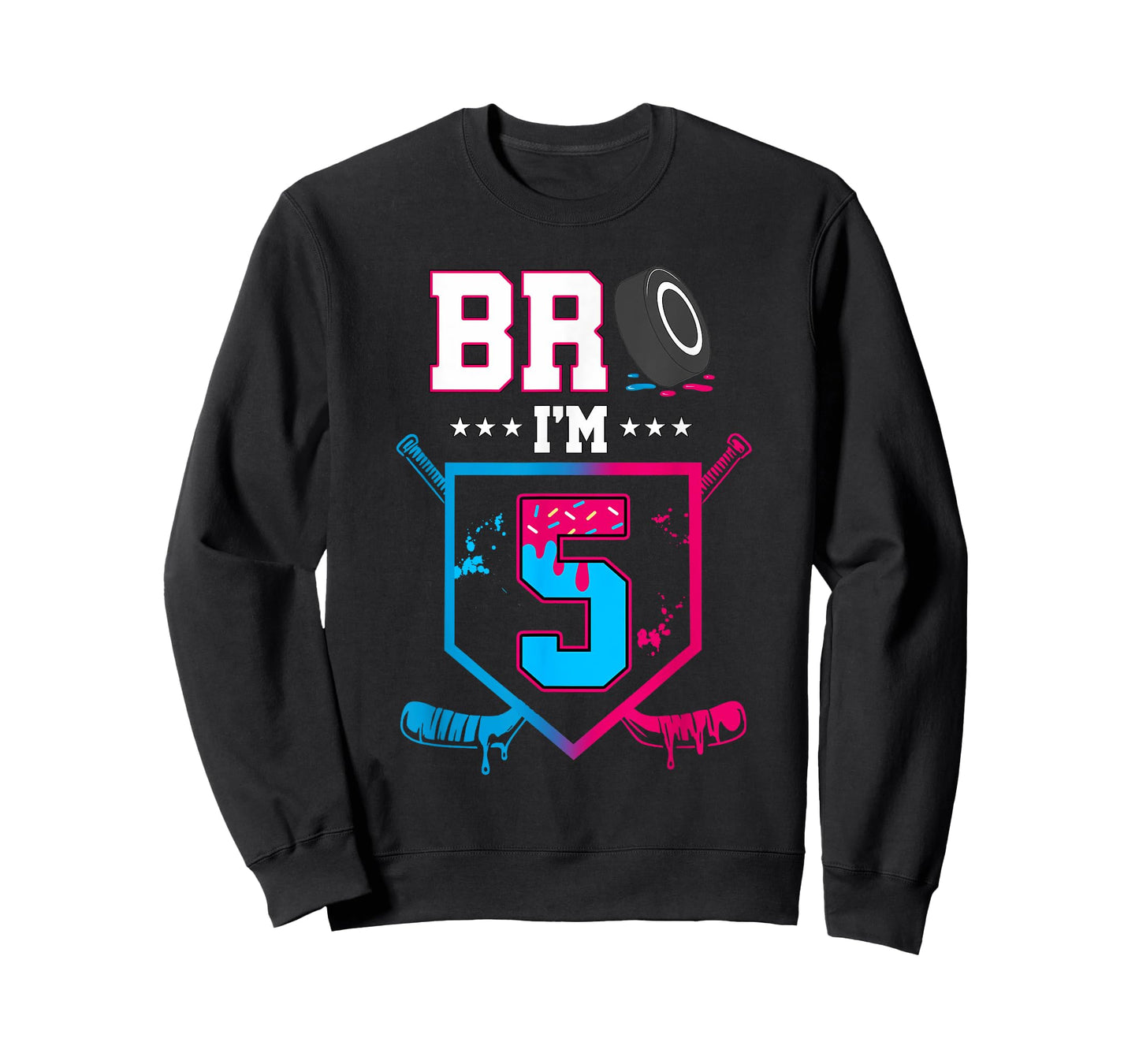 Bro I'm 5 Year Old Hockey Ice Cream Drip 5th Birthday Boy T-Shirt