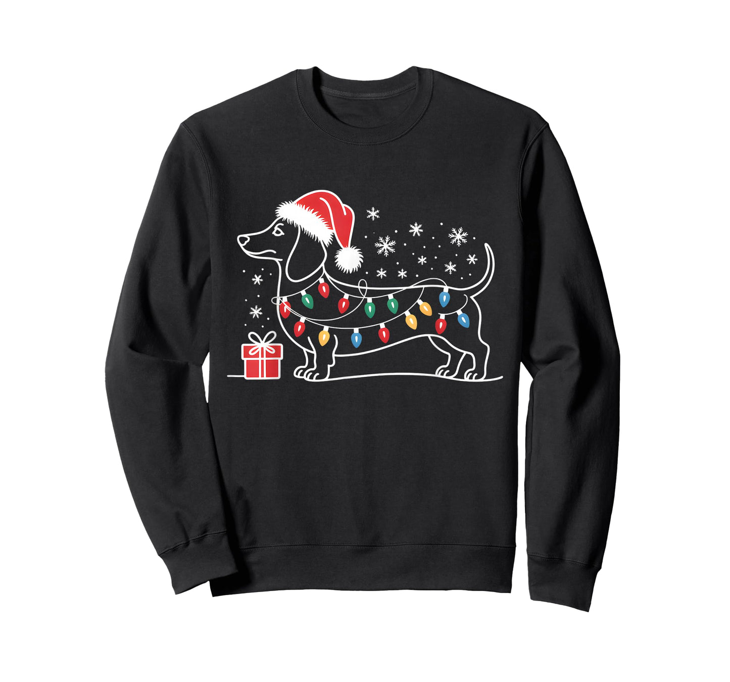 Dachshund Christmas Lights Santa Hat Xmas Dog Lover T-Shirt