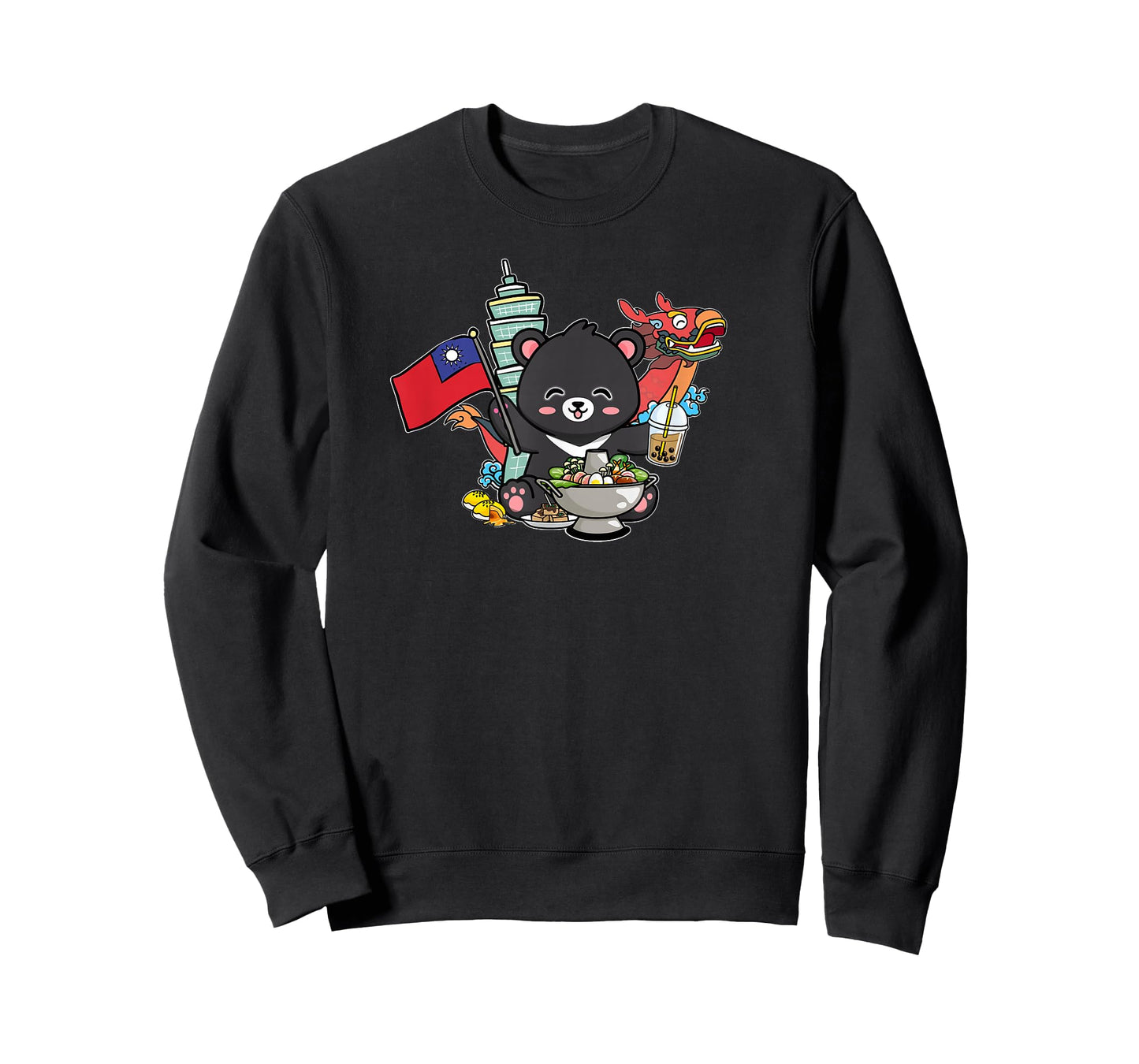 Kawaii Hot Pot Boba Bear Taiwan Flag Travel T-Shirt