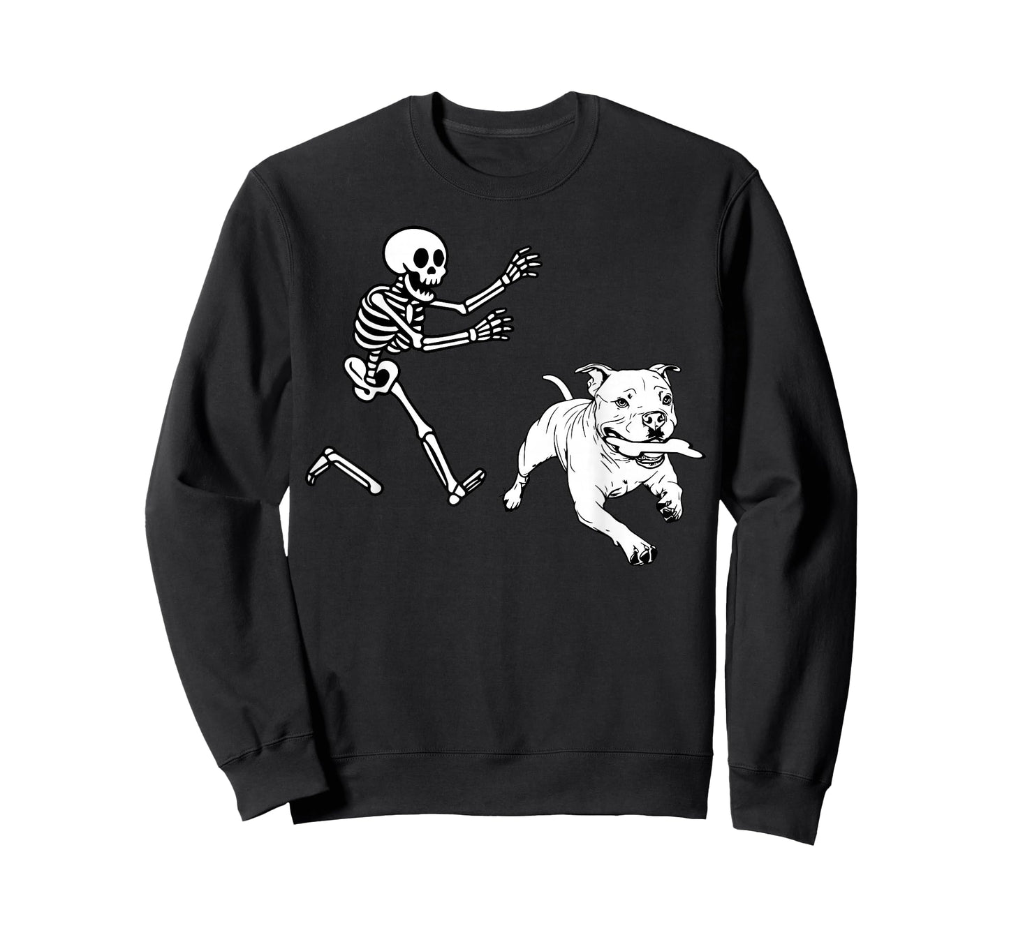 Funny American Bulldog Running Skeleton Halloween T-Shirt