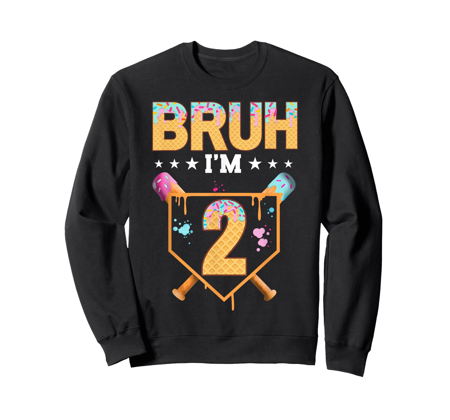 Bruh 2nd Birthday Boy Baseball Ice Cream Drip 2 Year Old Boy T-Shirt