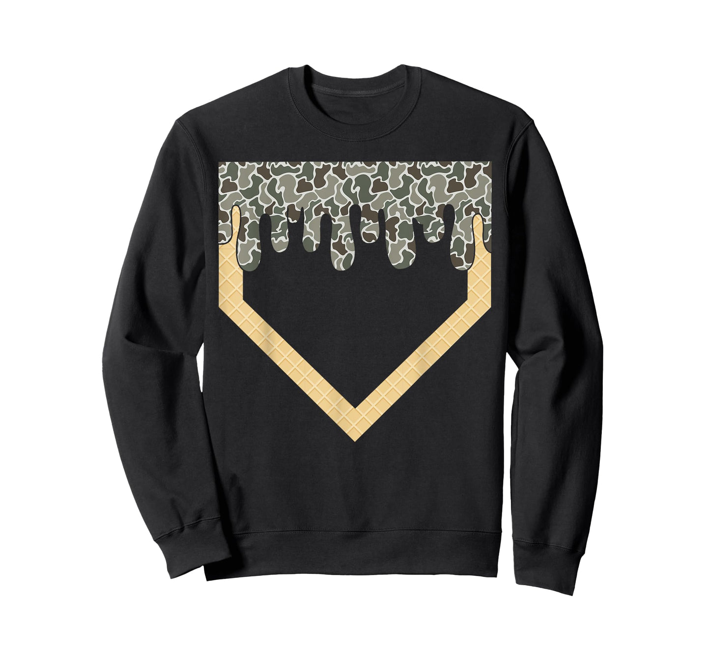 Camo Baseball Ice Cream Drip Home Plate Baseball Lifestyle T-Shirt