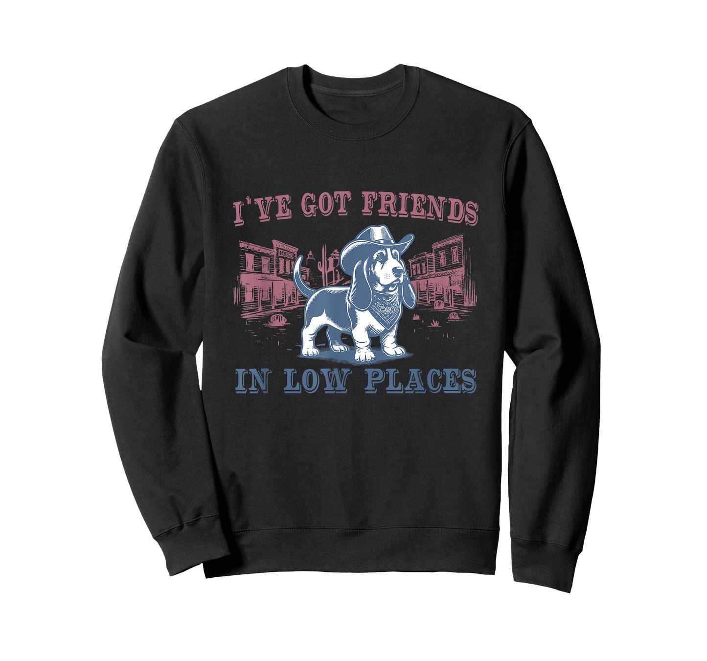 Basset Hound I Got Friends In Low Places Retro Western Dog T-Shirt