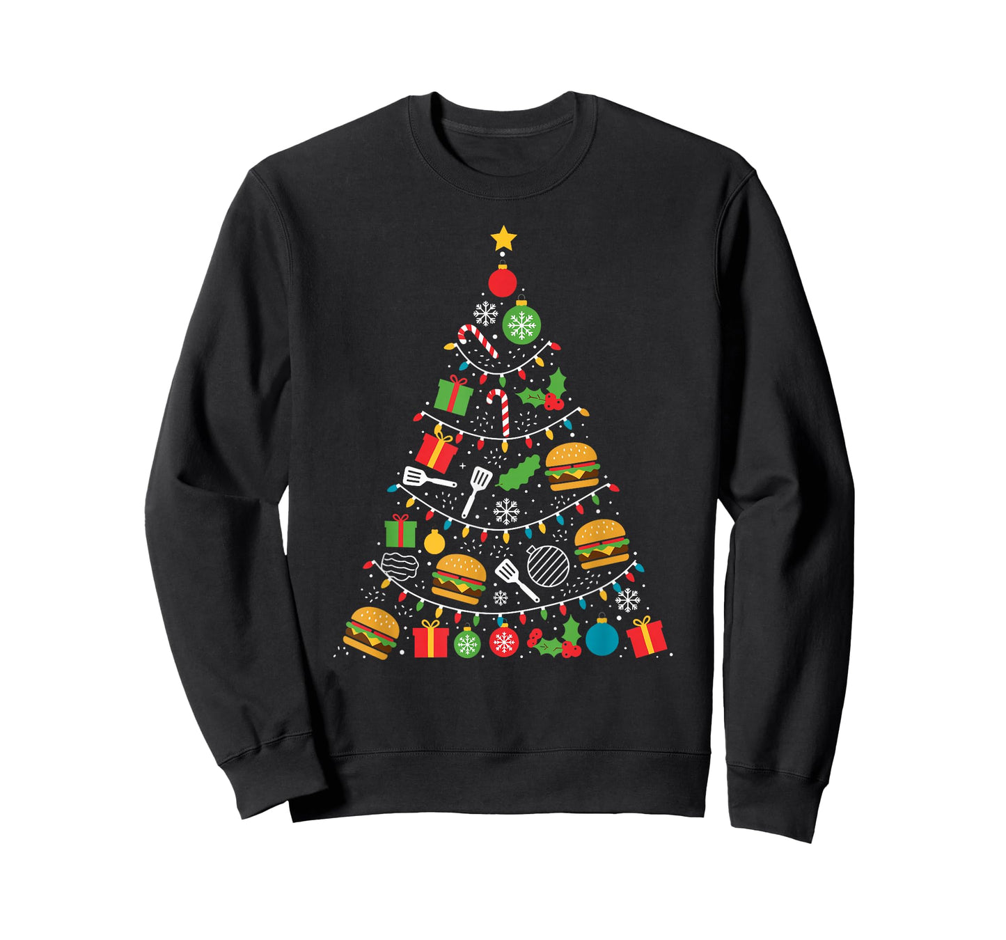 Hamburger Christmas Tree Lights Xmas Womens Mens Kids T-Shirt
