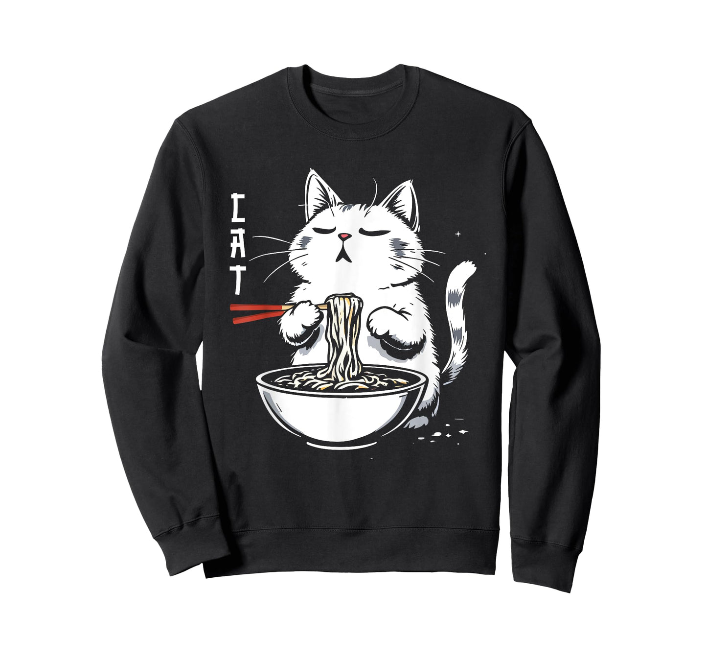 Anime Manga Cute Kawaii Cat Eating Noodle Japan Streetwear T-Shirt