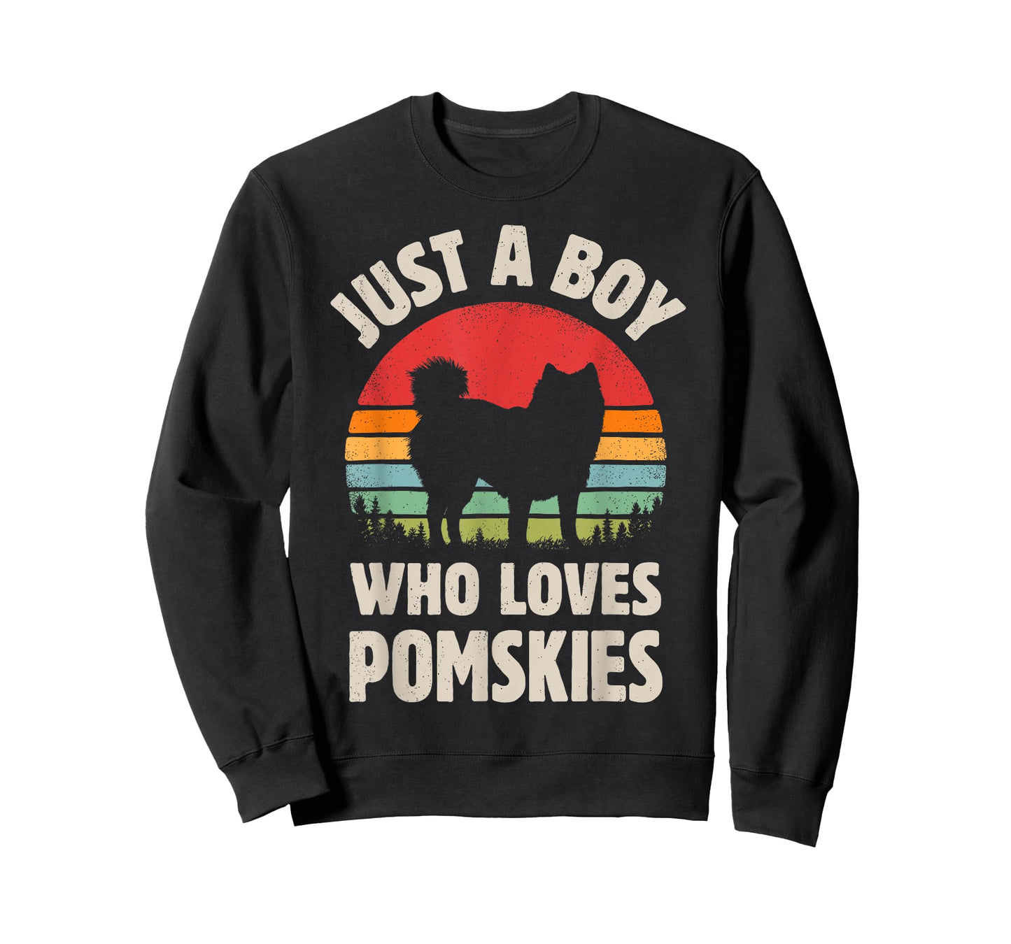 Pomsky Just A Boy Who Loves Pomskies Retro Vintage Sunset T-Shirt