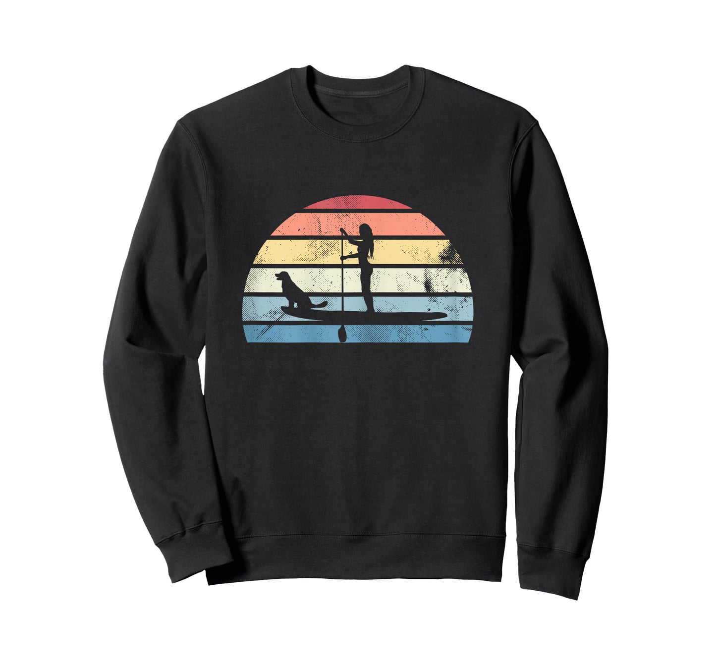 Retro Paddleboarding Girl with Dog Sunset Gift T-Shirt