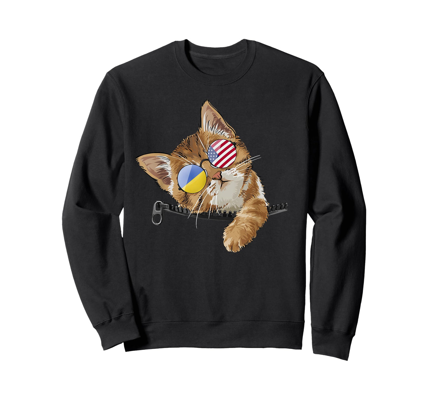 Cute Cat Kitten American Ukrainian Flag Sunglusses T-Shirt
