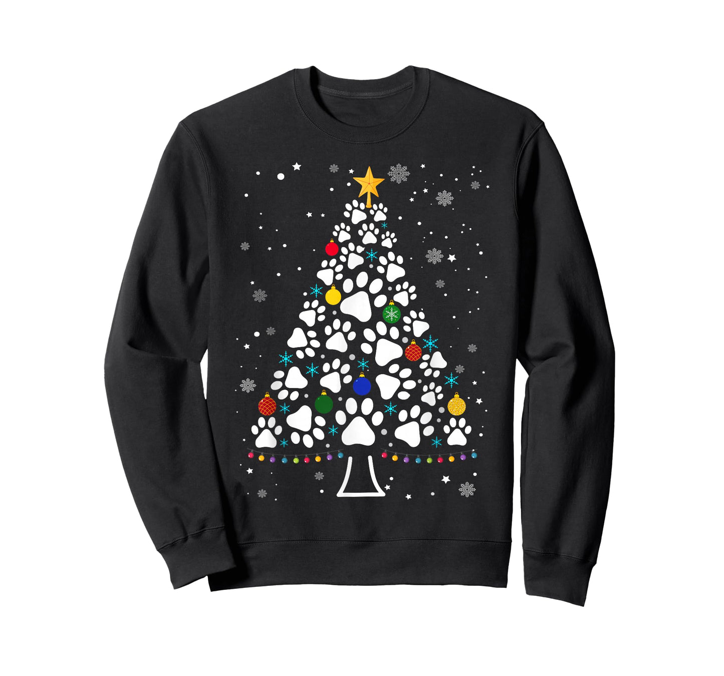 Paw Print Christmas Tree Lights Matching Family Xmas T-Shirt
