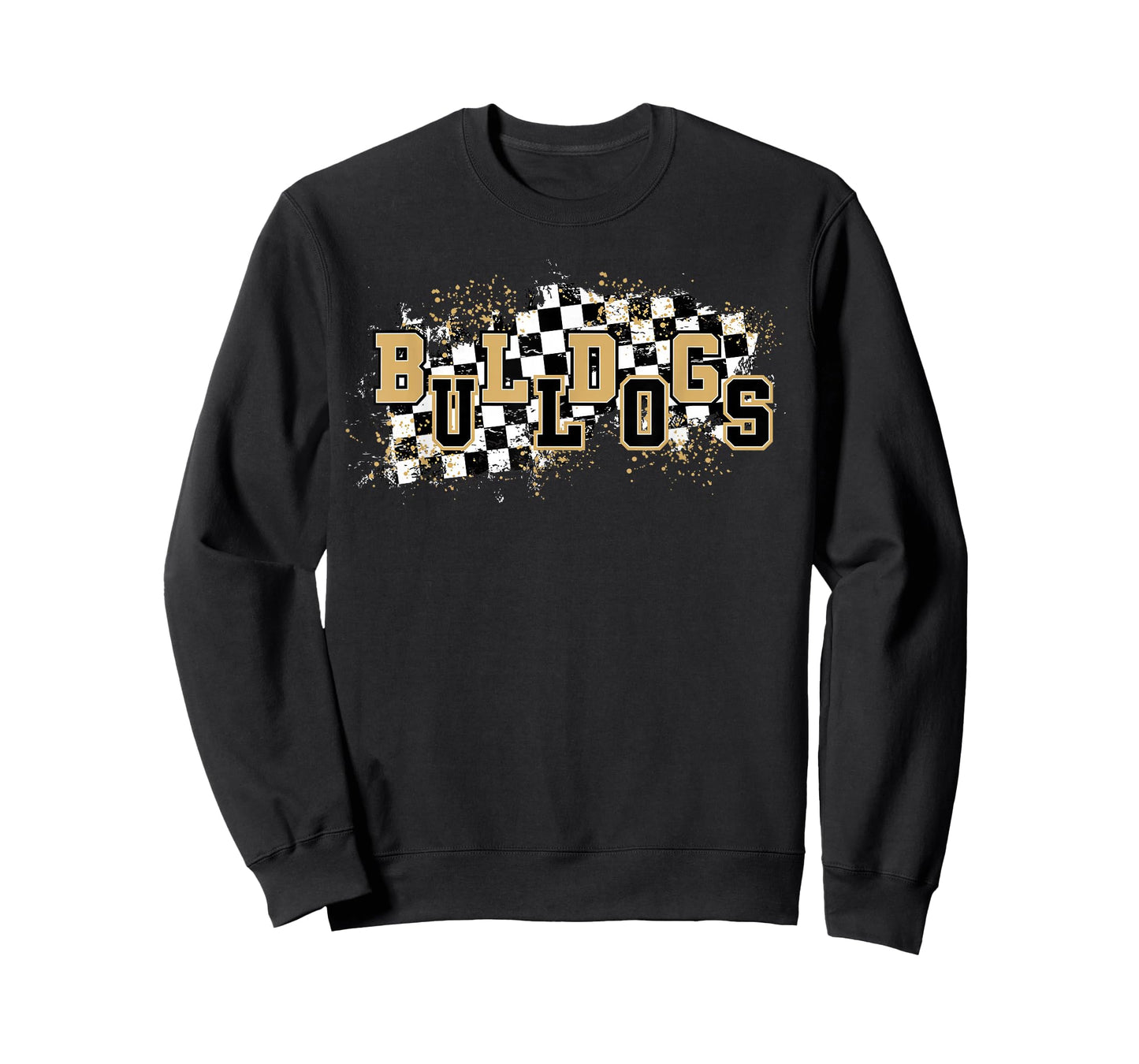 Bulldogs Checkered Print School Spirit Game Day Bulldog Gold T-Shirt