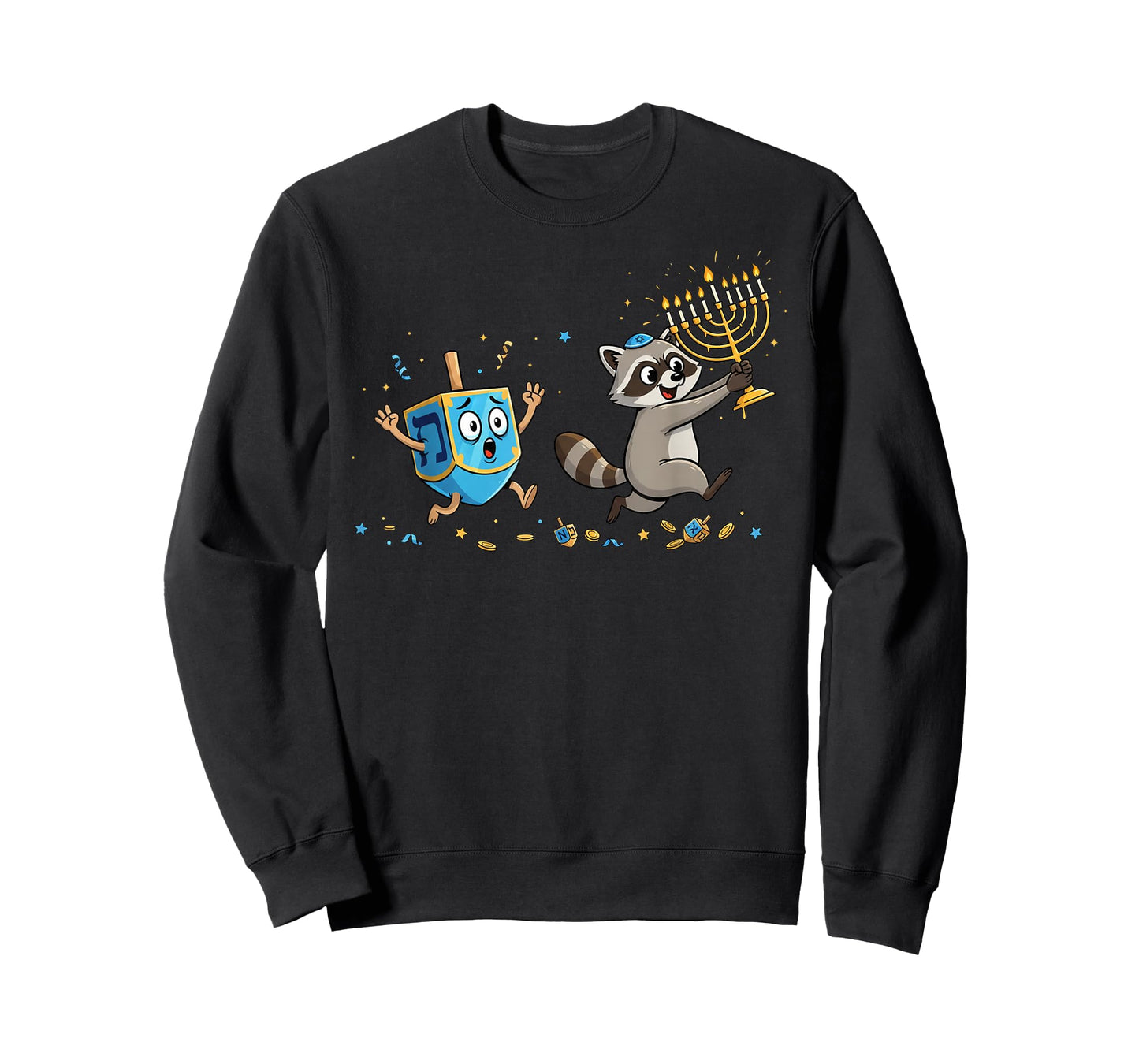 Funny Raccoon Dreidel Menorah Hanukkah Kids Womens Mens T-Shirt