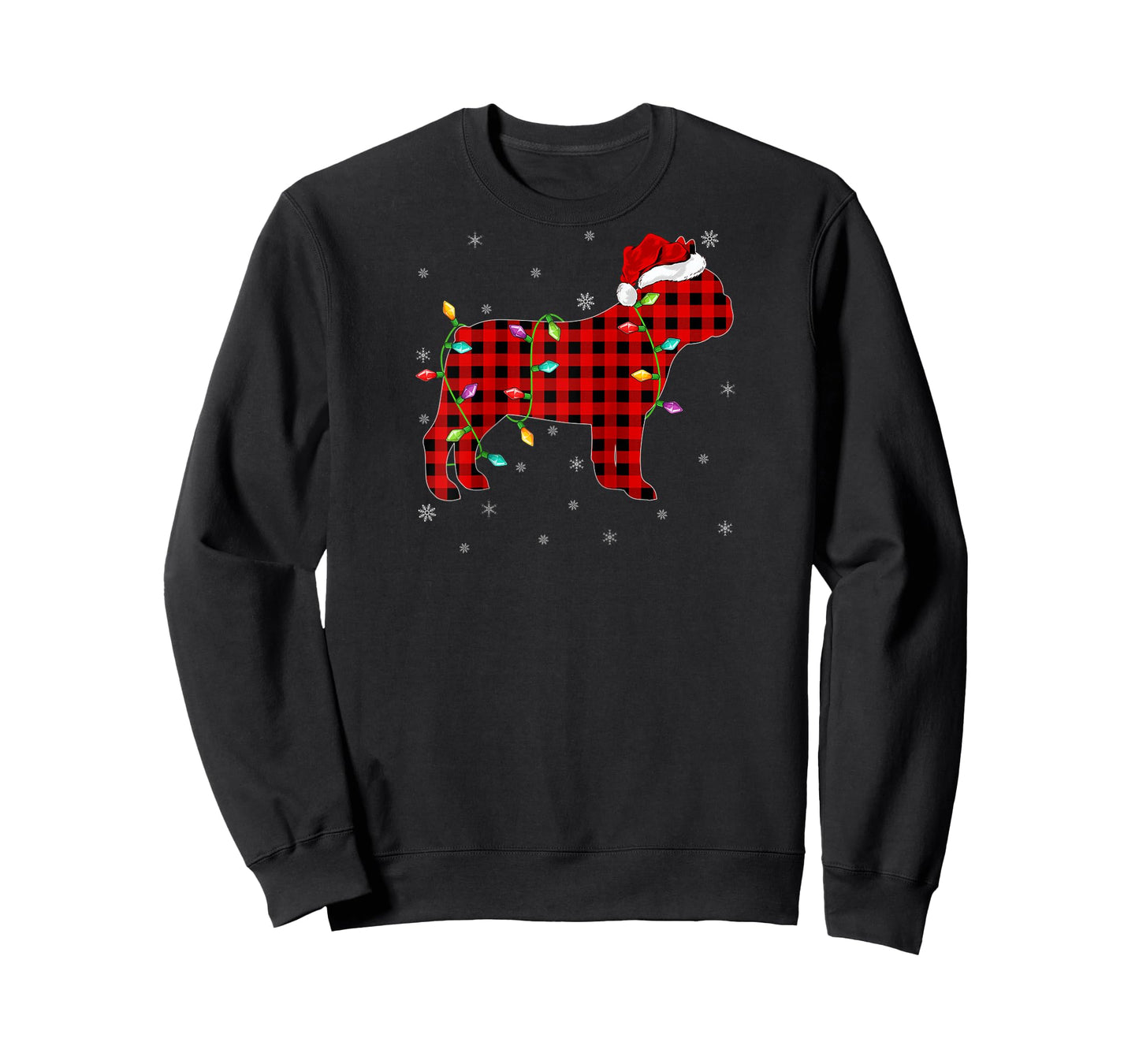Buffalo Plaid Matching French Bulldog Christmas Pajama Raglan Baseball Tee