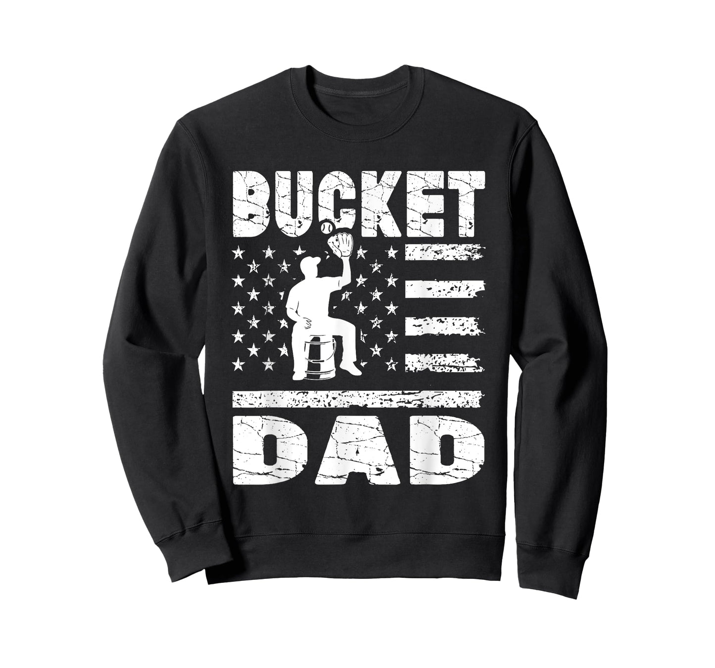 Bucket Dad Baseball Coach Vintage American Flag Father's Day T-Shirt