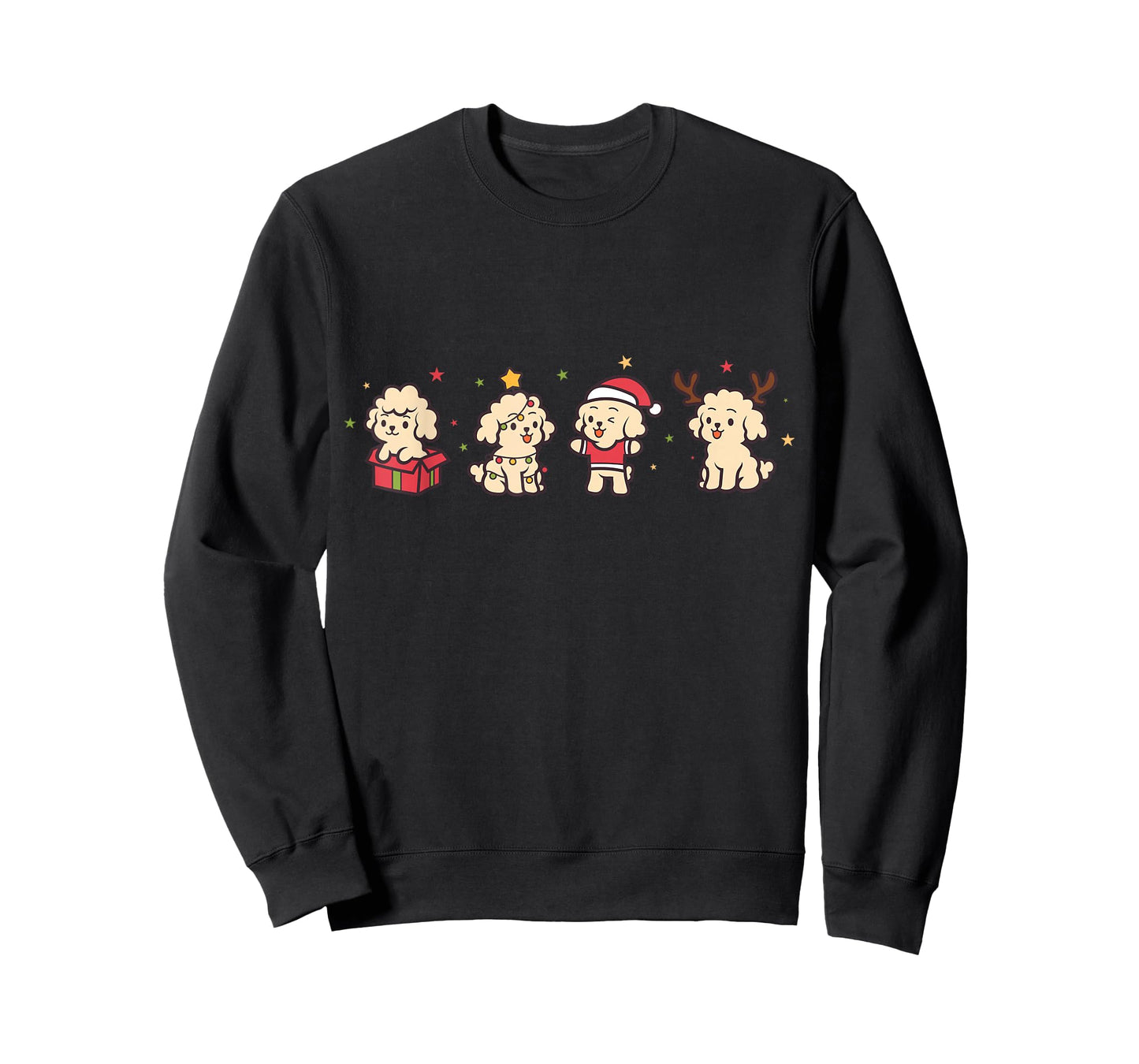 Poodle Christmas Four Cute Dog Santa Lights Xmas T-Shirt